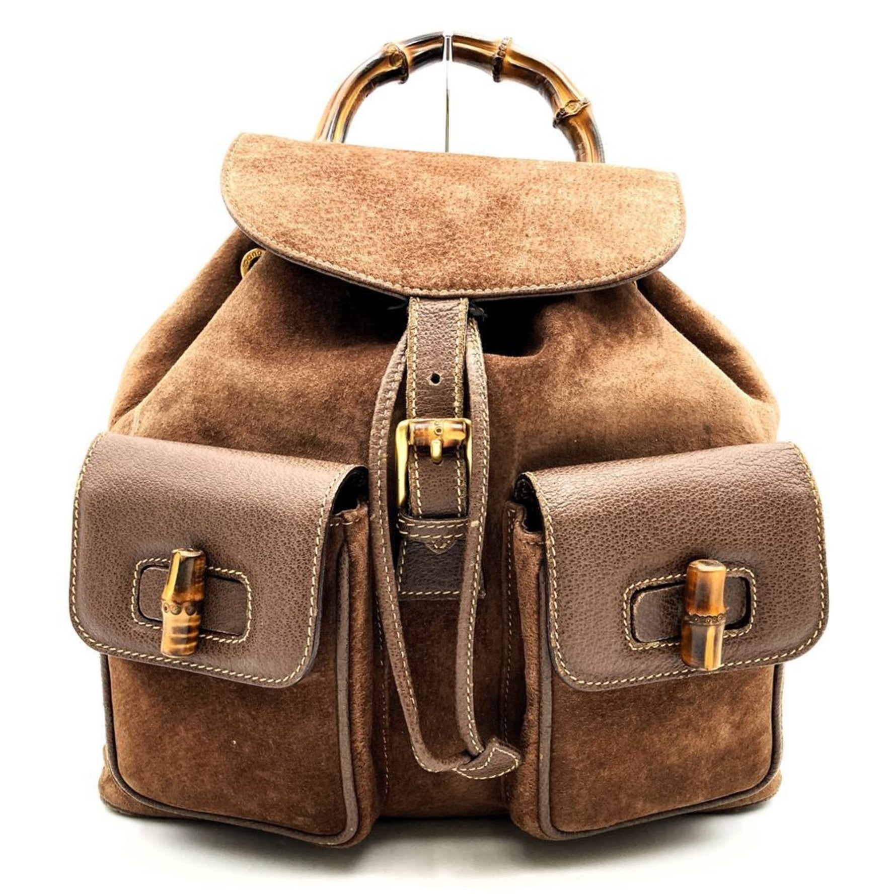 GUCCI 003, 58, 0016 Bamboo Suede Brown Backpack Daypack for Men and Women