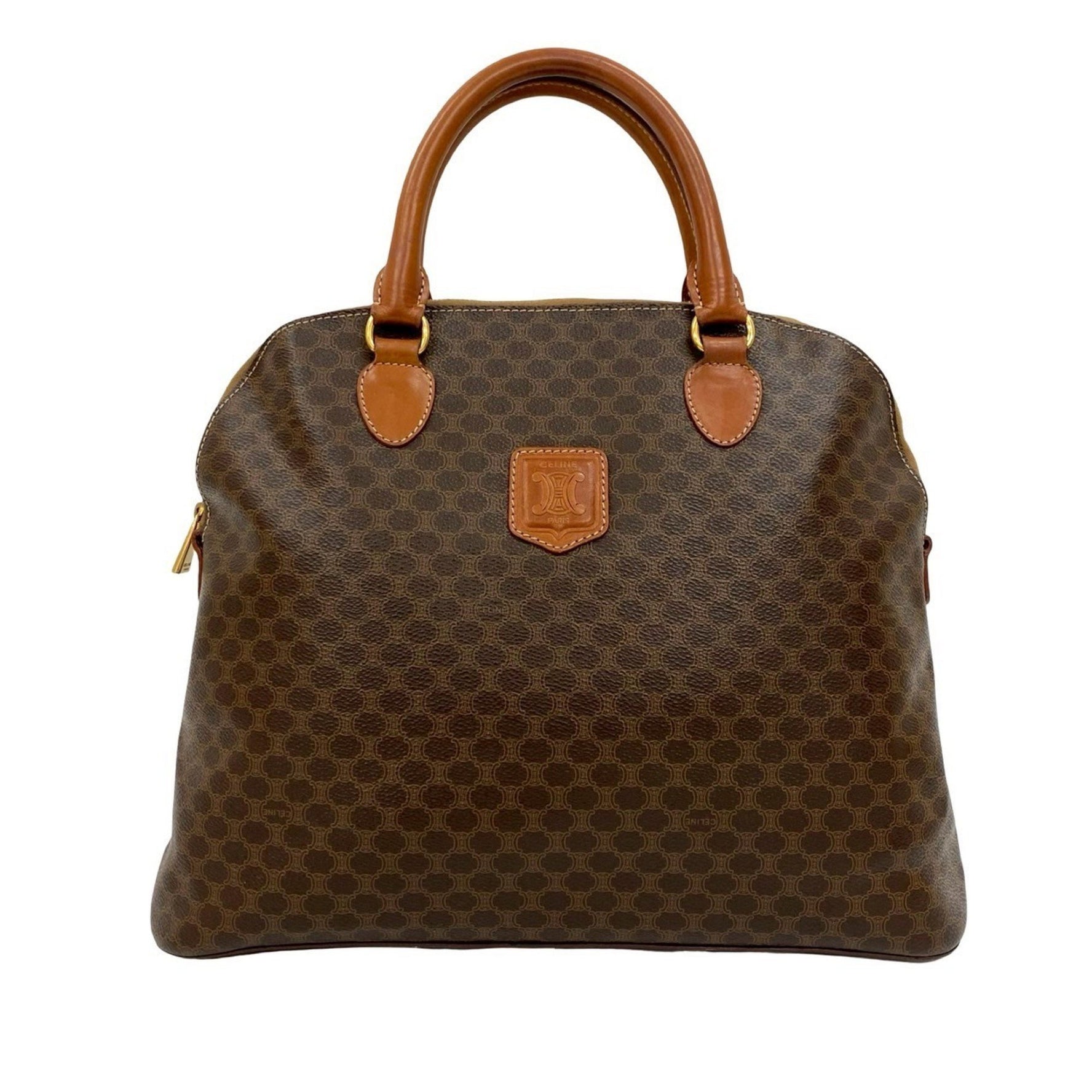 CELINE Macadam Blason with Triomphe Logo and Genuine Leather Handbag/Boston Bag, 013-7