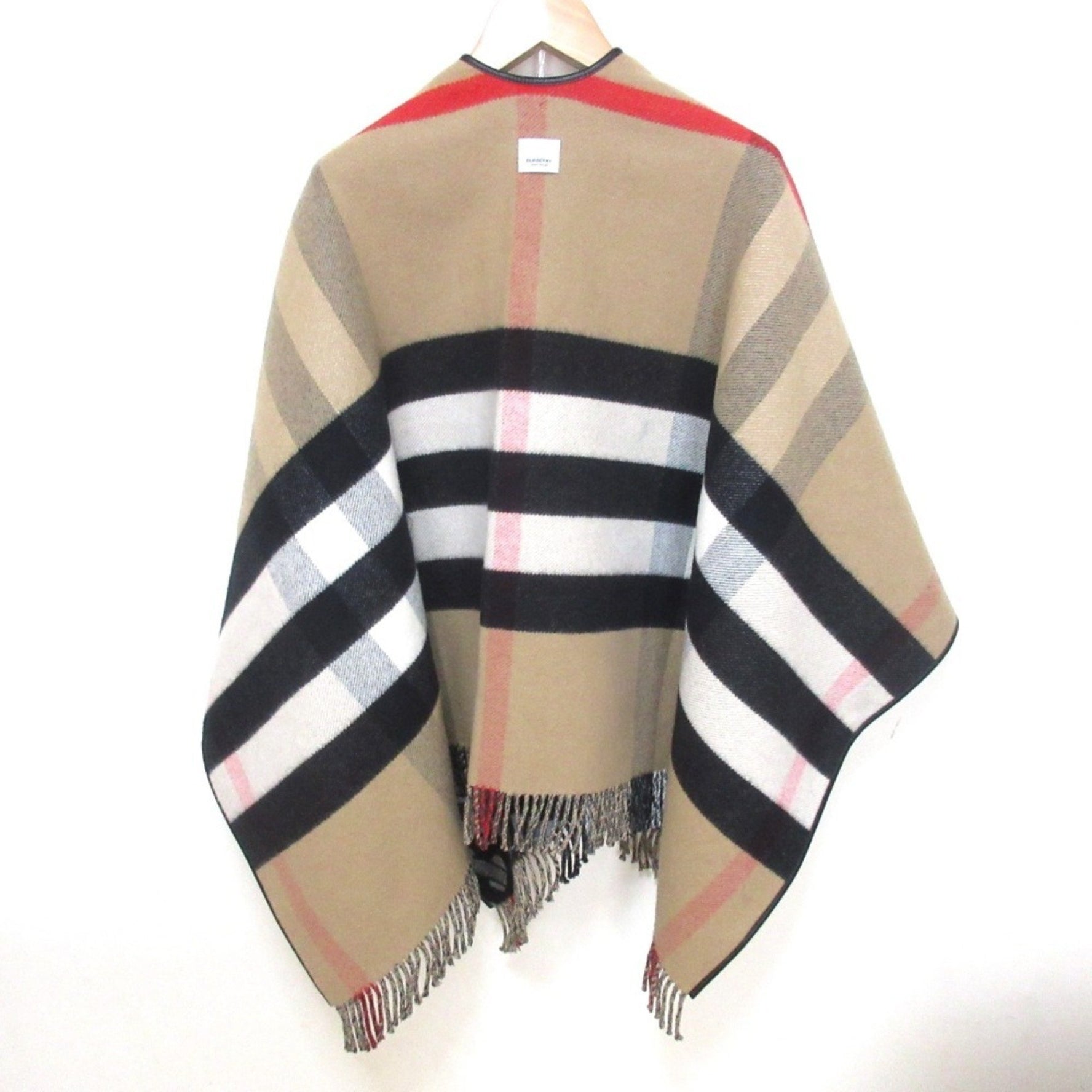BURBERRY Nova Check Wool Cashmere TB Monogram Reversible Cape Cloak Stole/Scarf Shawl Beige x Grey Women's