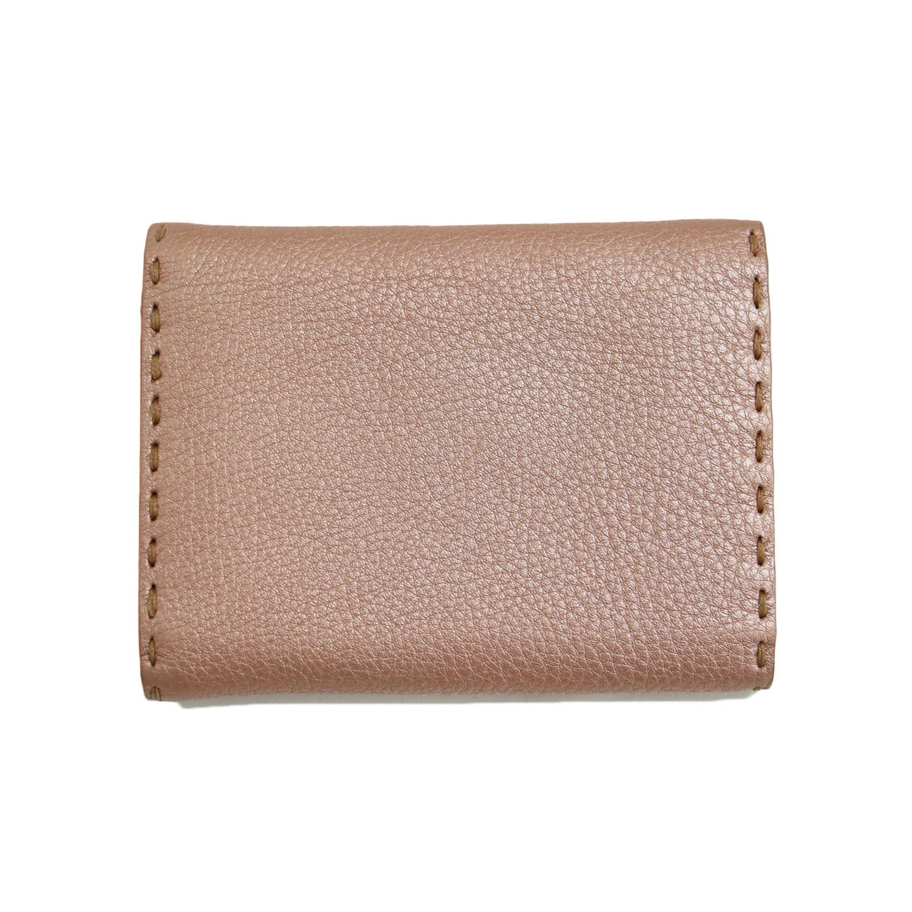 FENDI Salmon Pink Wallet Selleria Leather Mini Tri-fold Stitch