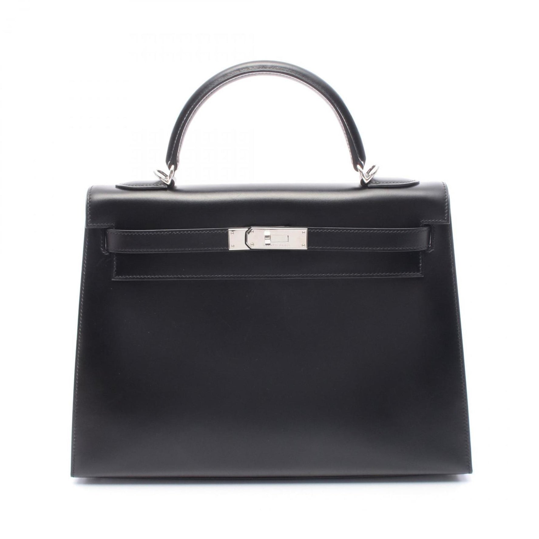 Hermes Hermès Kelly 32 handbag in calfskin box calf leather, black.