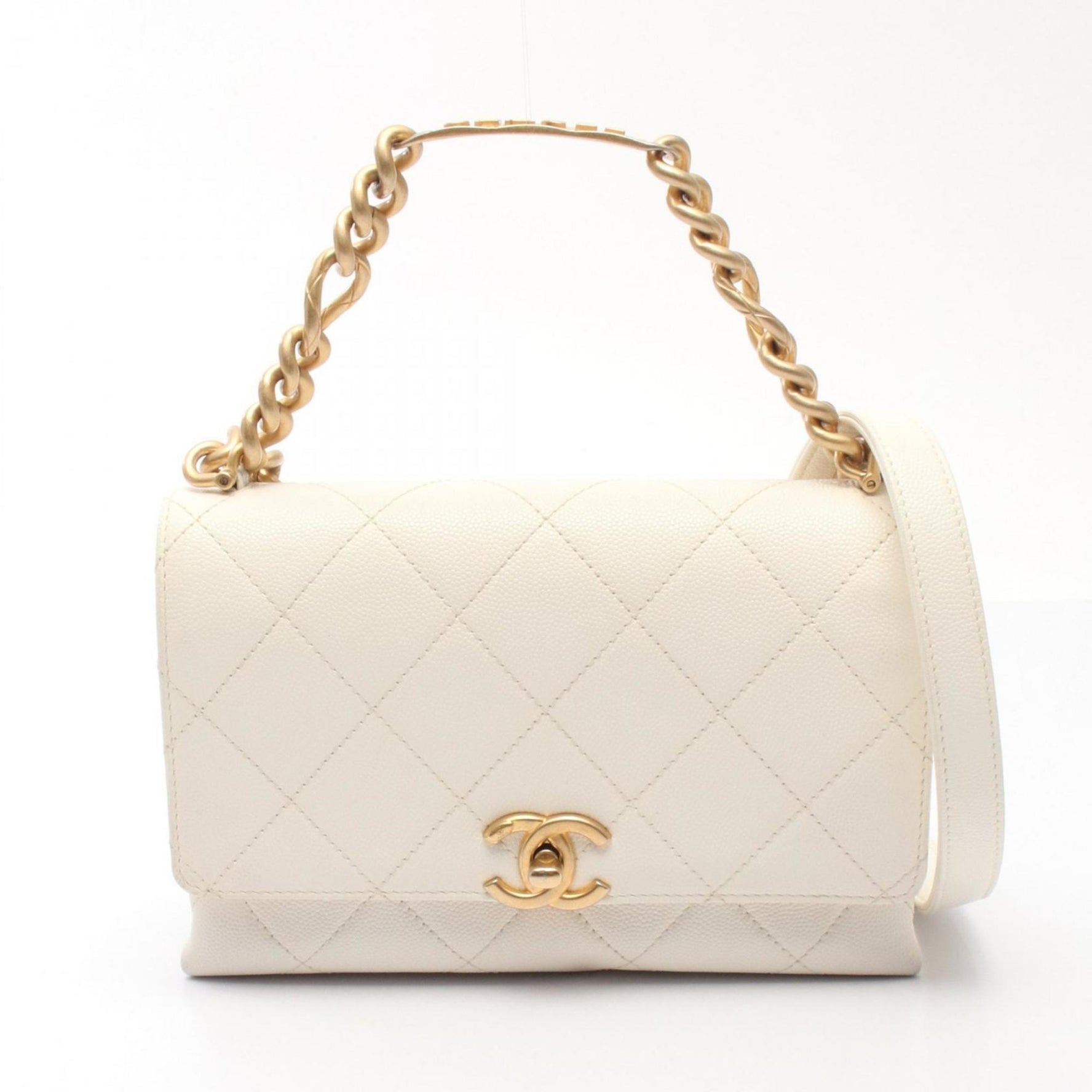 CHANEL Matelasse Shoulder Bag Leather Grained Calfskin Women's White