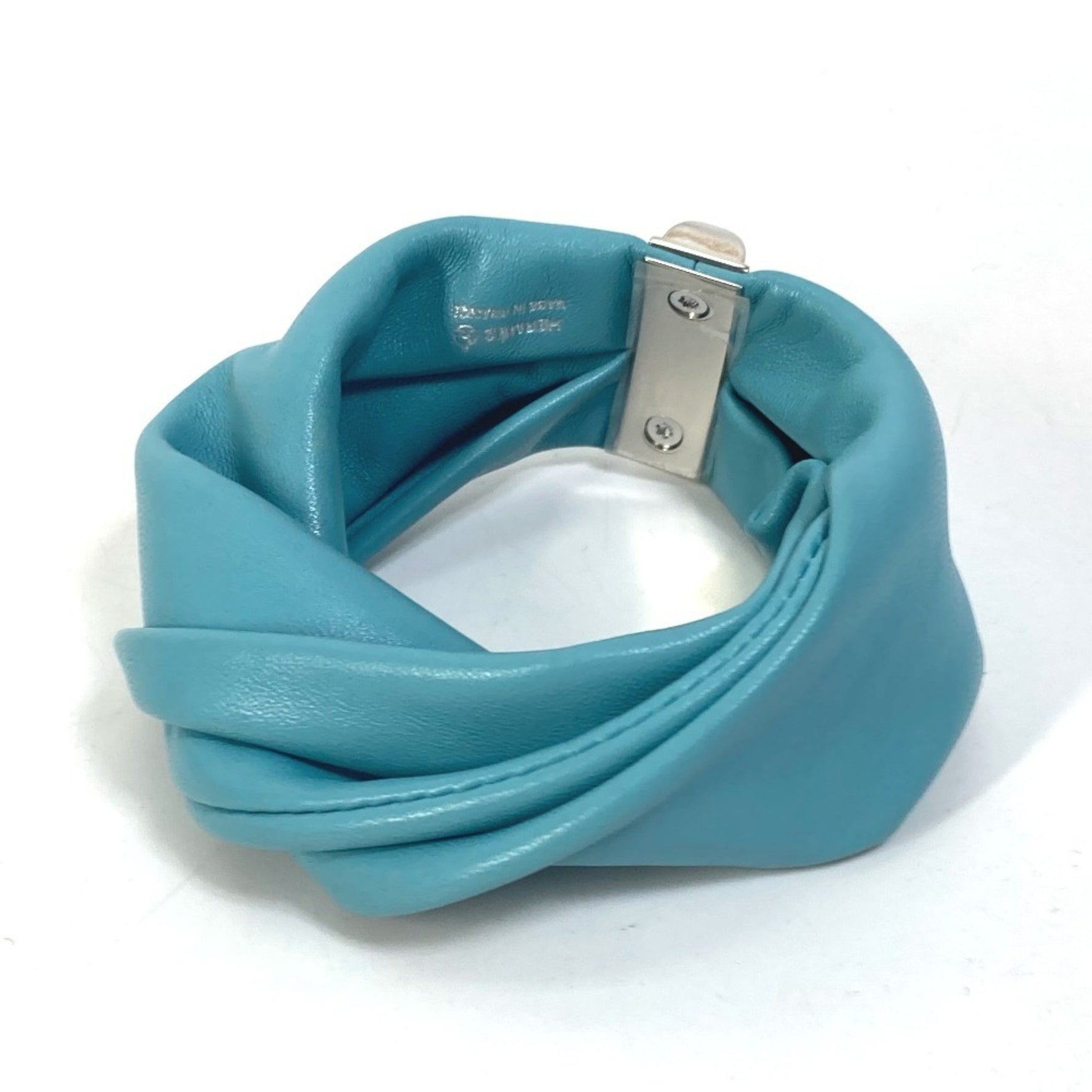 HERMES Medor Torsade Petit Bracelet, Leather, Women's, Light Blue