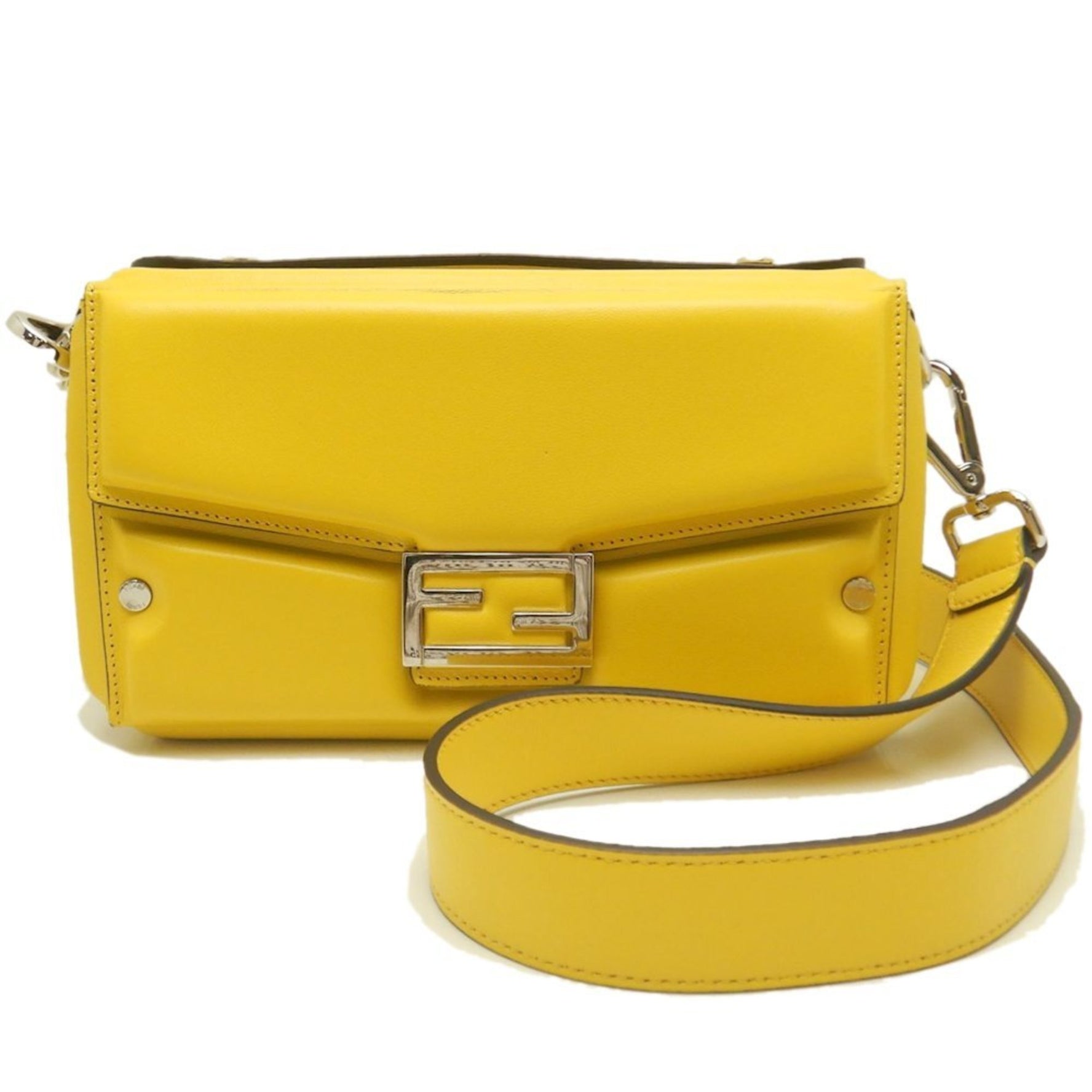 FENDI Bucket Soft Trunk 7VA565 Shoulder Bag in Yellow Leather, Women's,