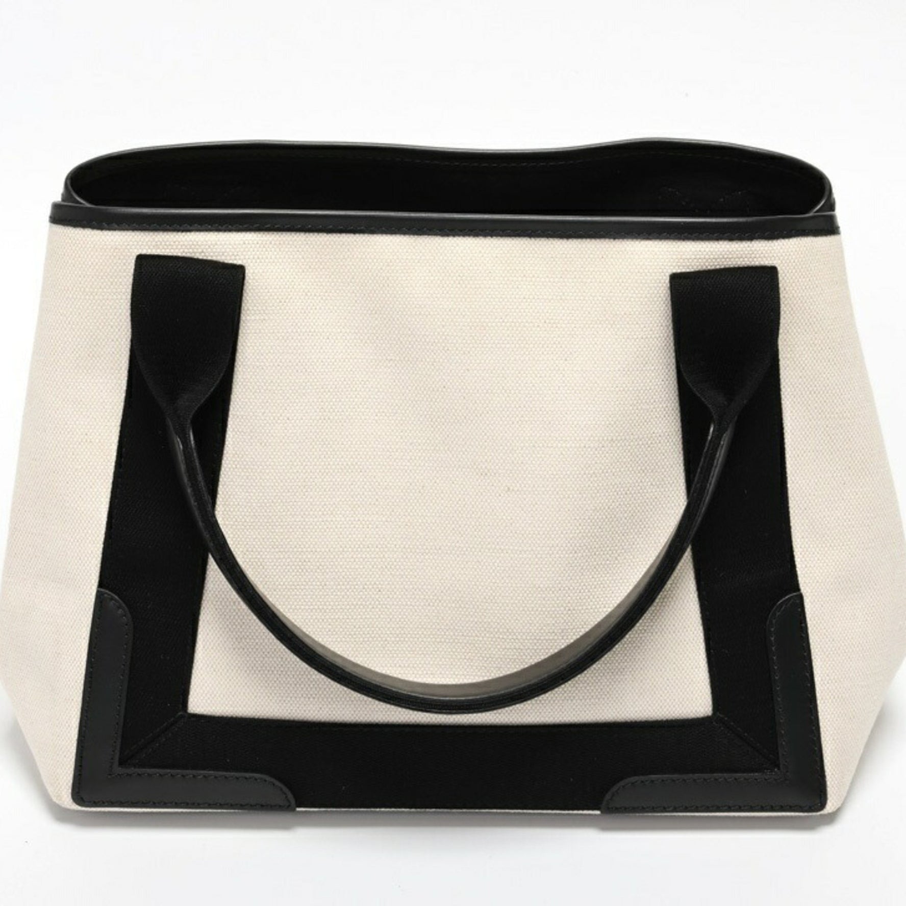 BALENCIAGA Navy Cabas S Tote Bag Canvas/Leather Black E-157497