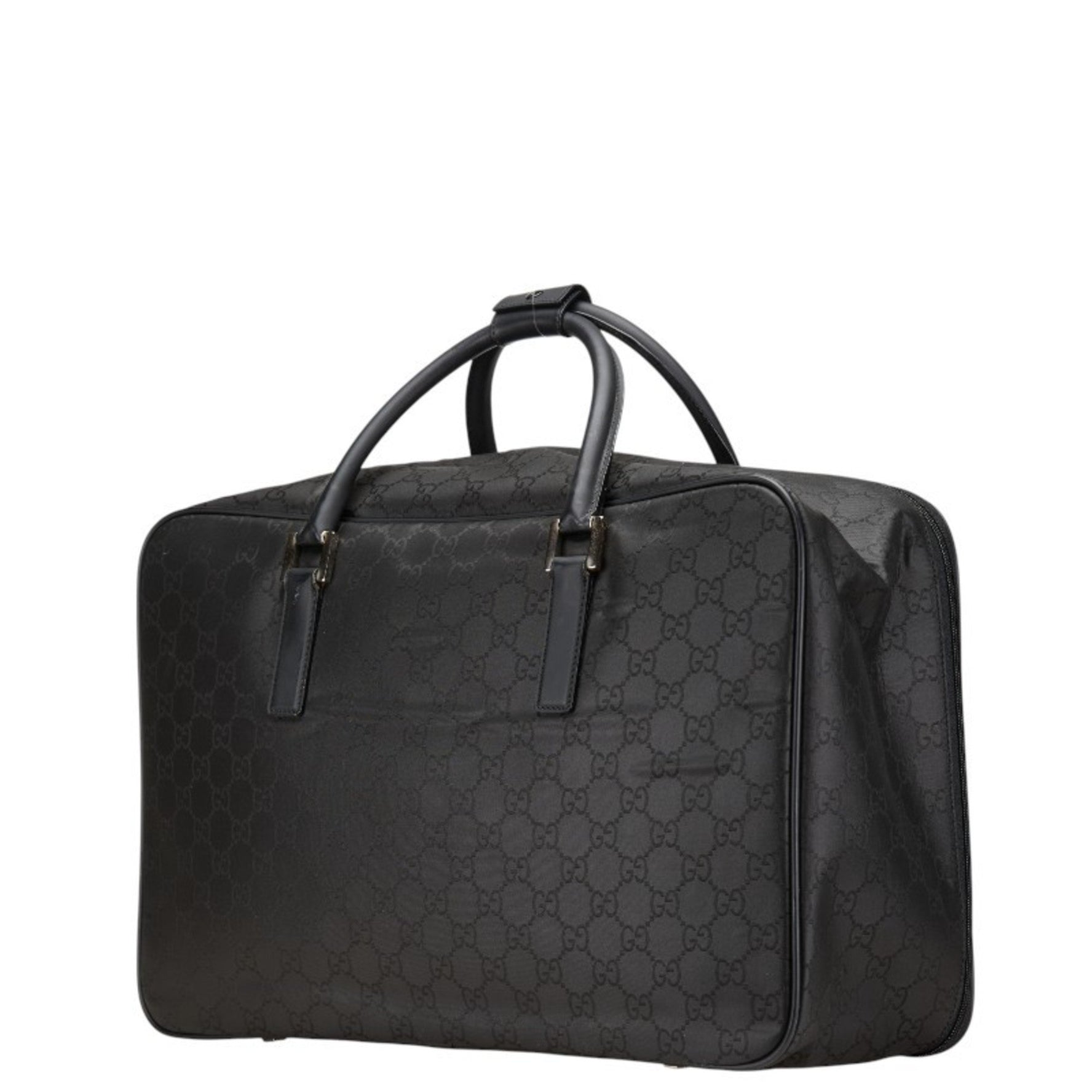 Gucci GG Nylon Boston Bag Travel Black Leather Women's GUCCI