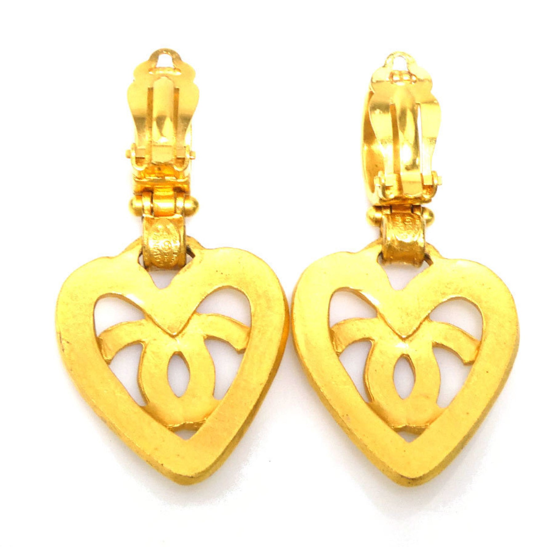 CHANEL Coco Mark Heart Metal Earrings