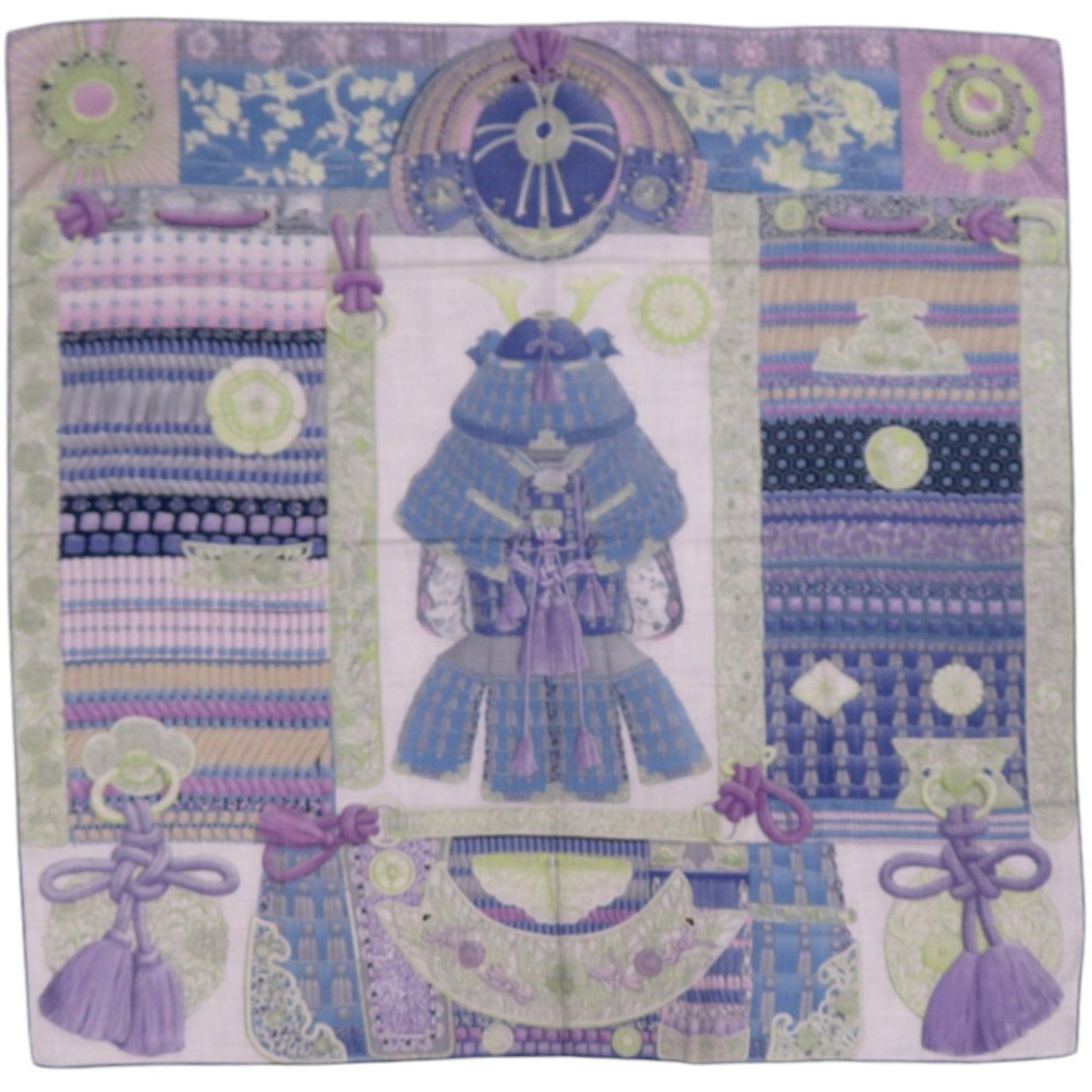 Hermes Hermès Carré 140 Samurai Armor, Parures de Samourais, Cashmere and Silk, Blue Stole, 0480