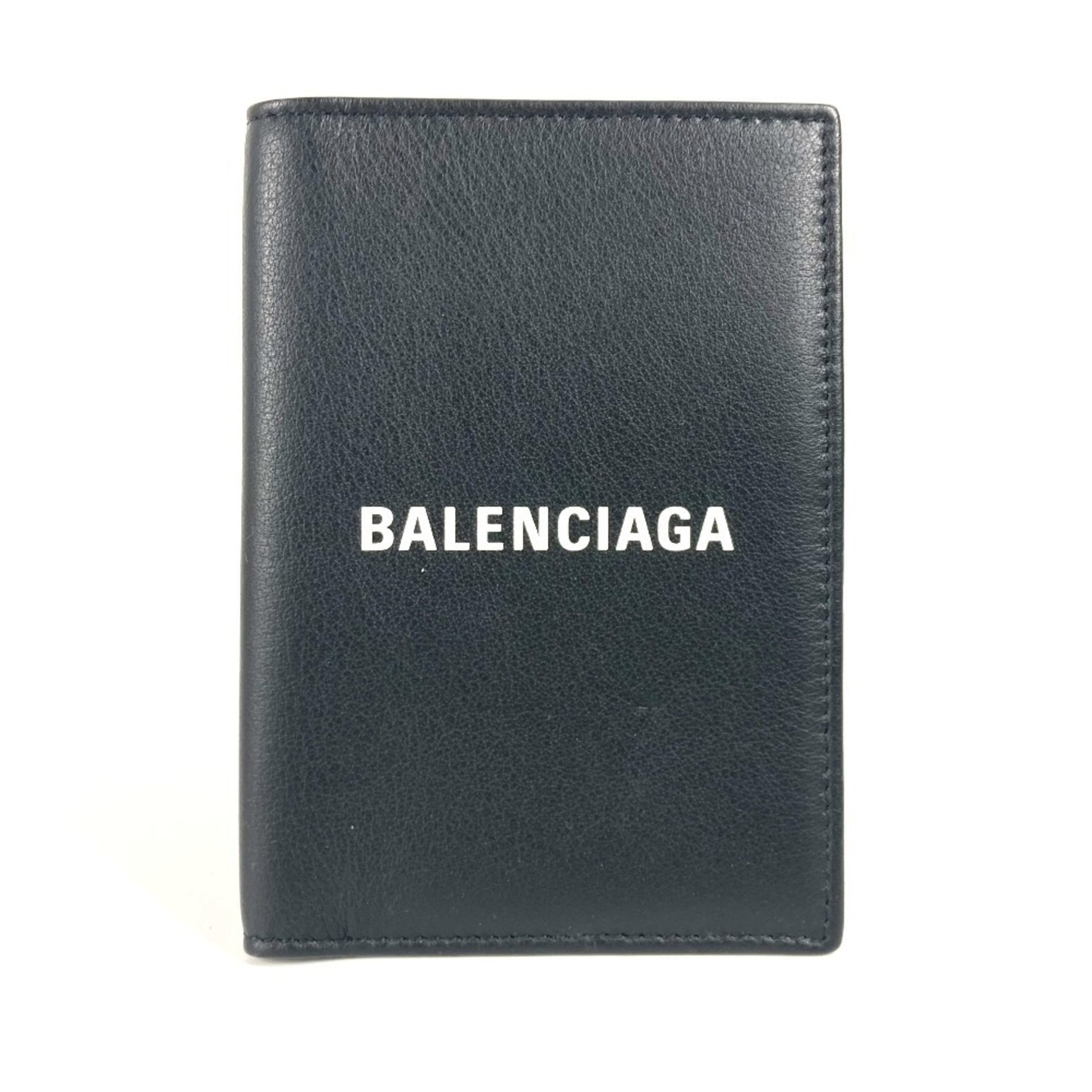 BALENCIAGA Everyday Logo Passport Cover Stationery Bi-fold Case Leather Men's Women's Black