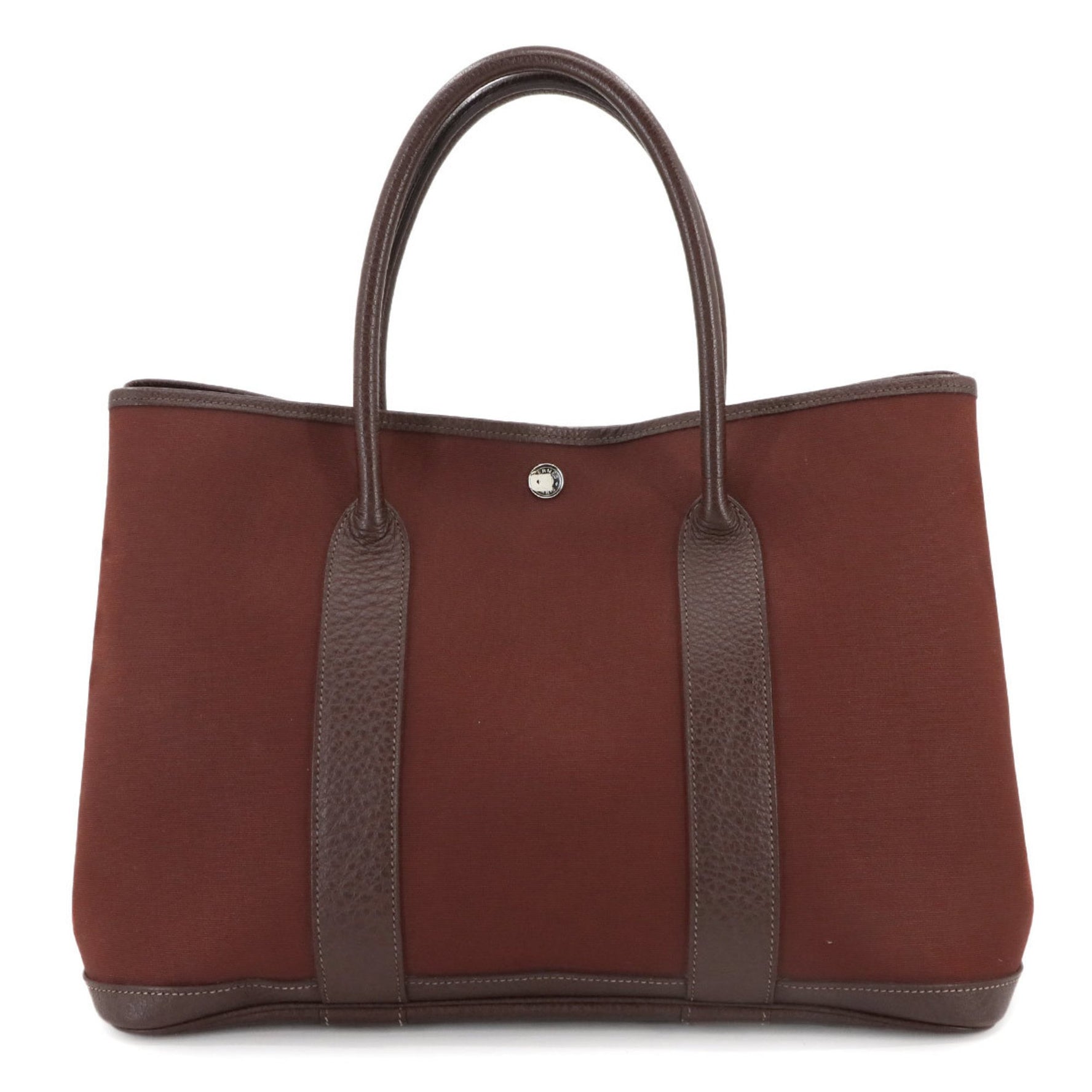 Hermes Hermès Garden PM Tote Bag in Toile Officier Leather, Havana Navy, with "I" Stamp