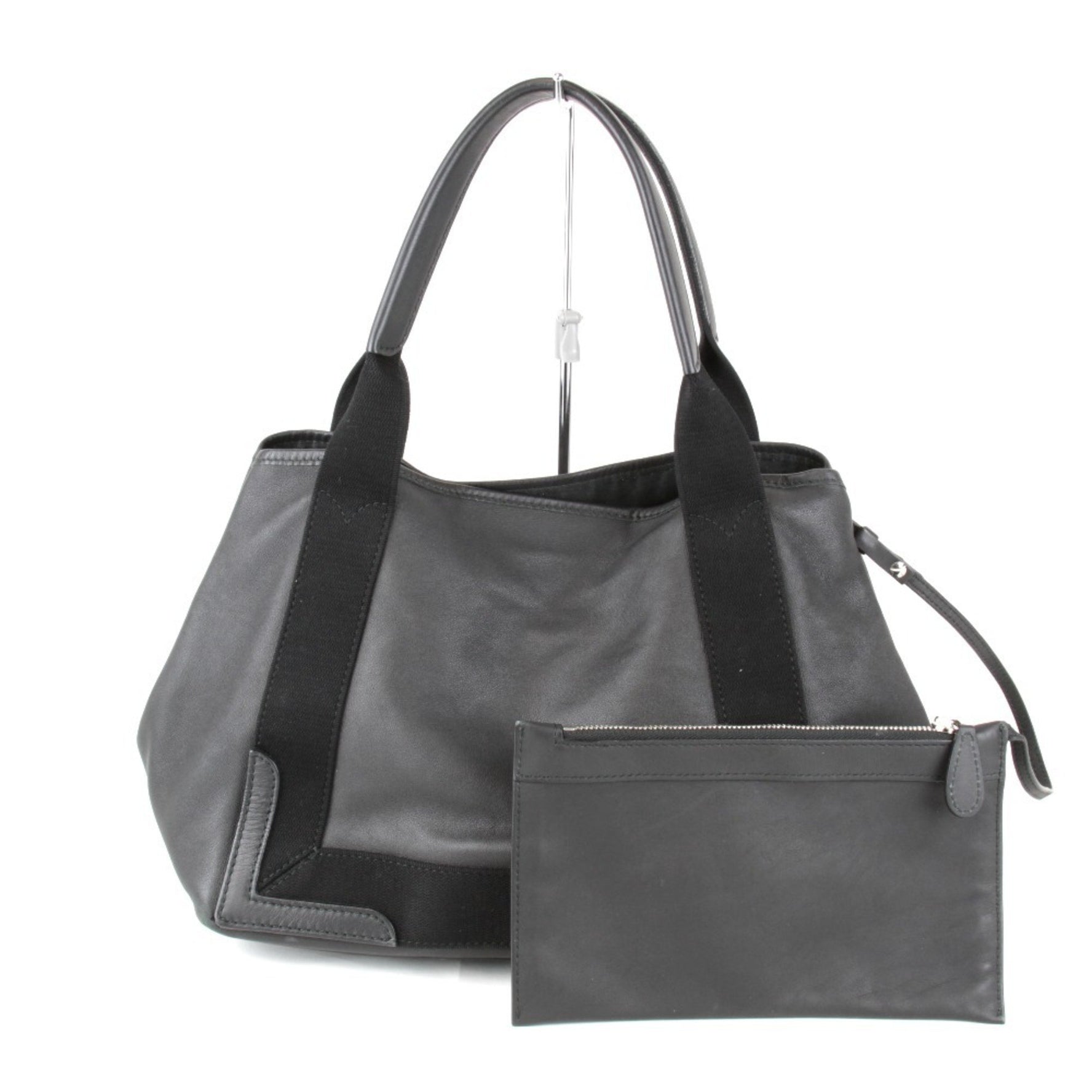 BALENCIAGA Navy Cabas Handbag Leather Black Women's