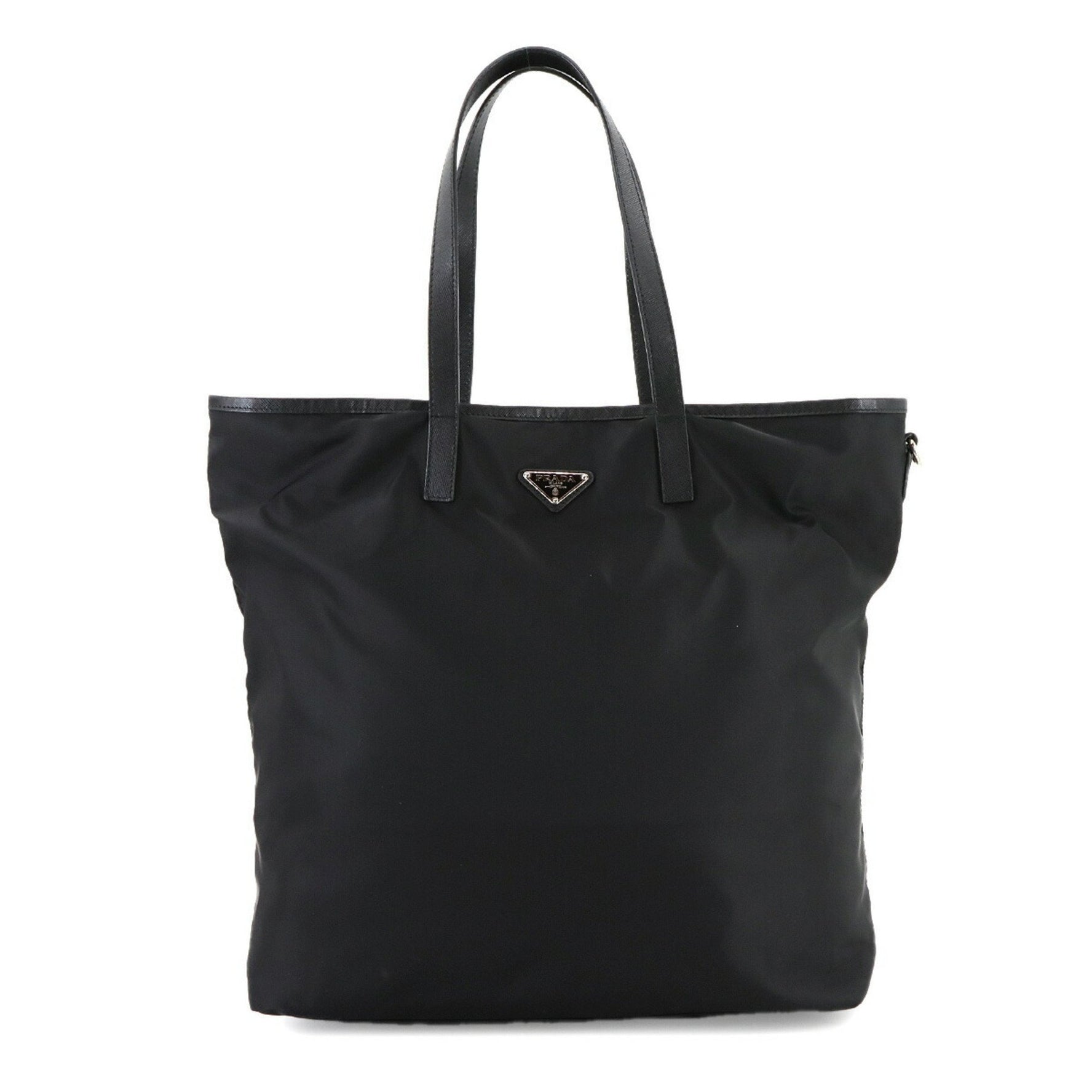 Prada Robot Nylon Tote Bag in Saffiano Leather with Girl Motif Black and Silver Hardware