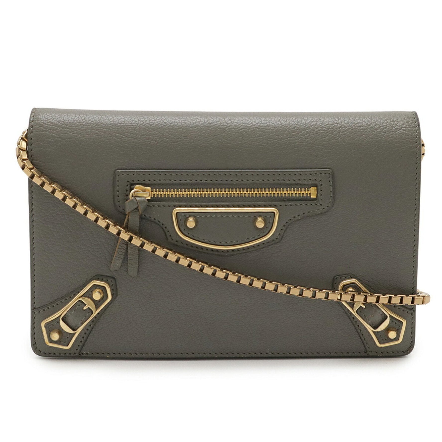 BALENCIAGA Classic Metallic Edge Chain Wallet Pochette Shoulder Bag Clutch Leather