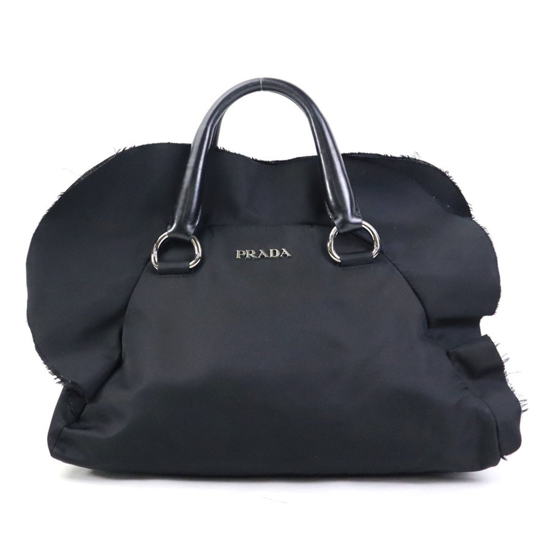 PRADA handbag nylon leather silver