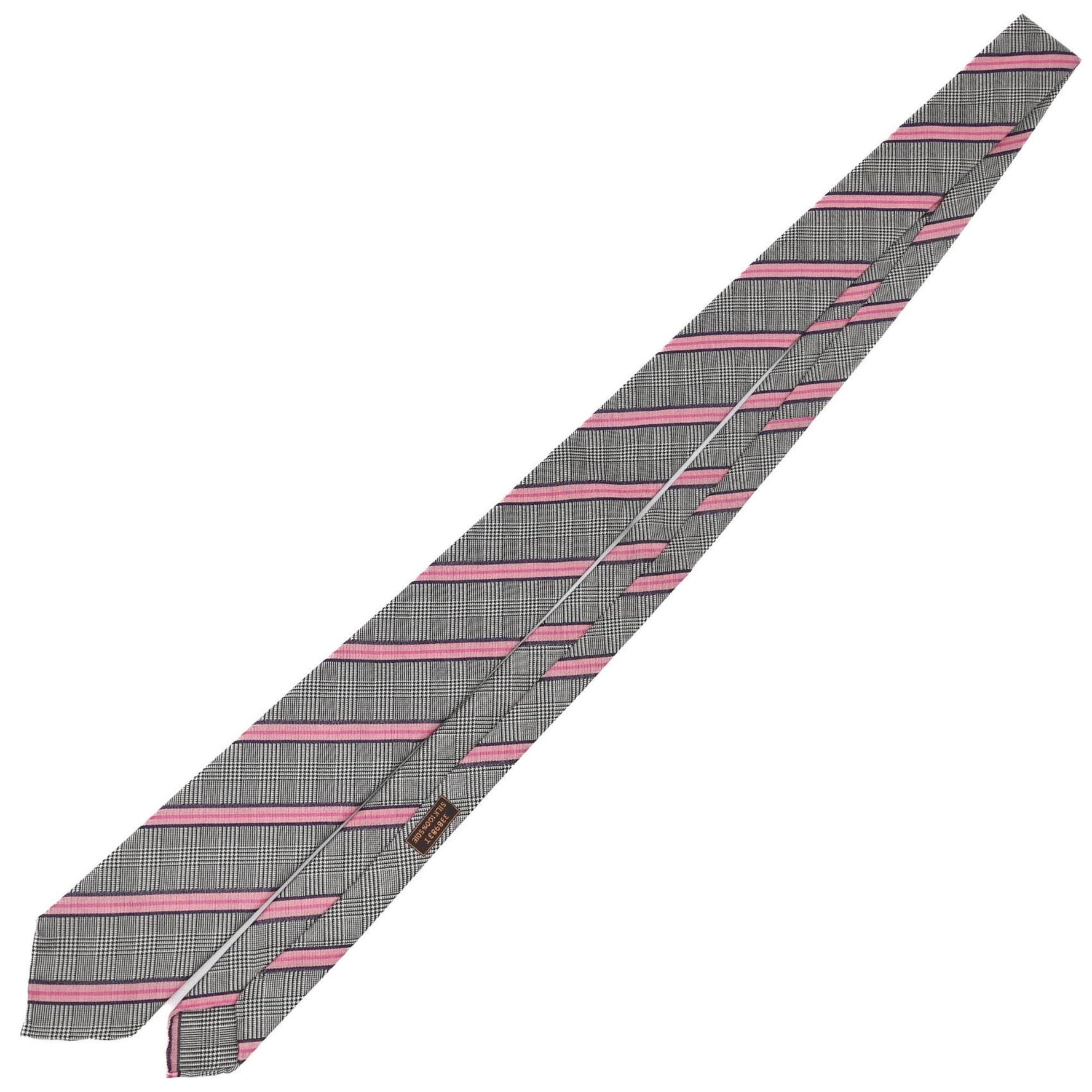 HERMES Striped Silk Tie in White, Pink, and Multicolor