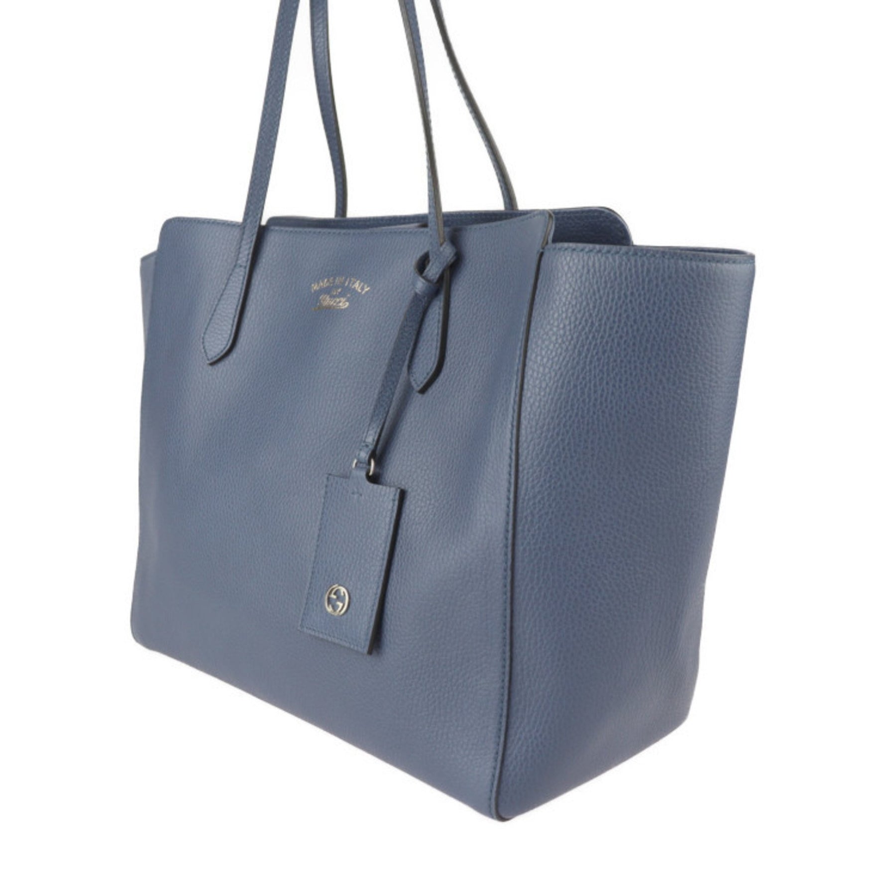 GUCCI Swing Tote Bag Leather Navy Shoulder Large
