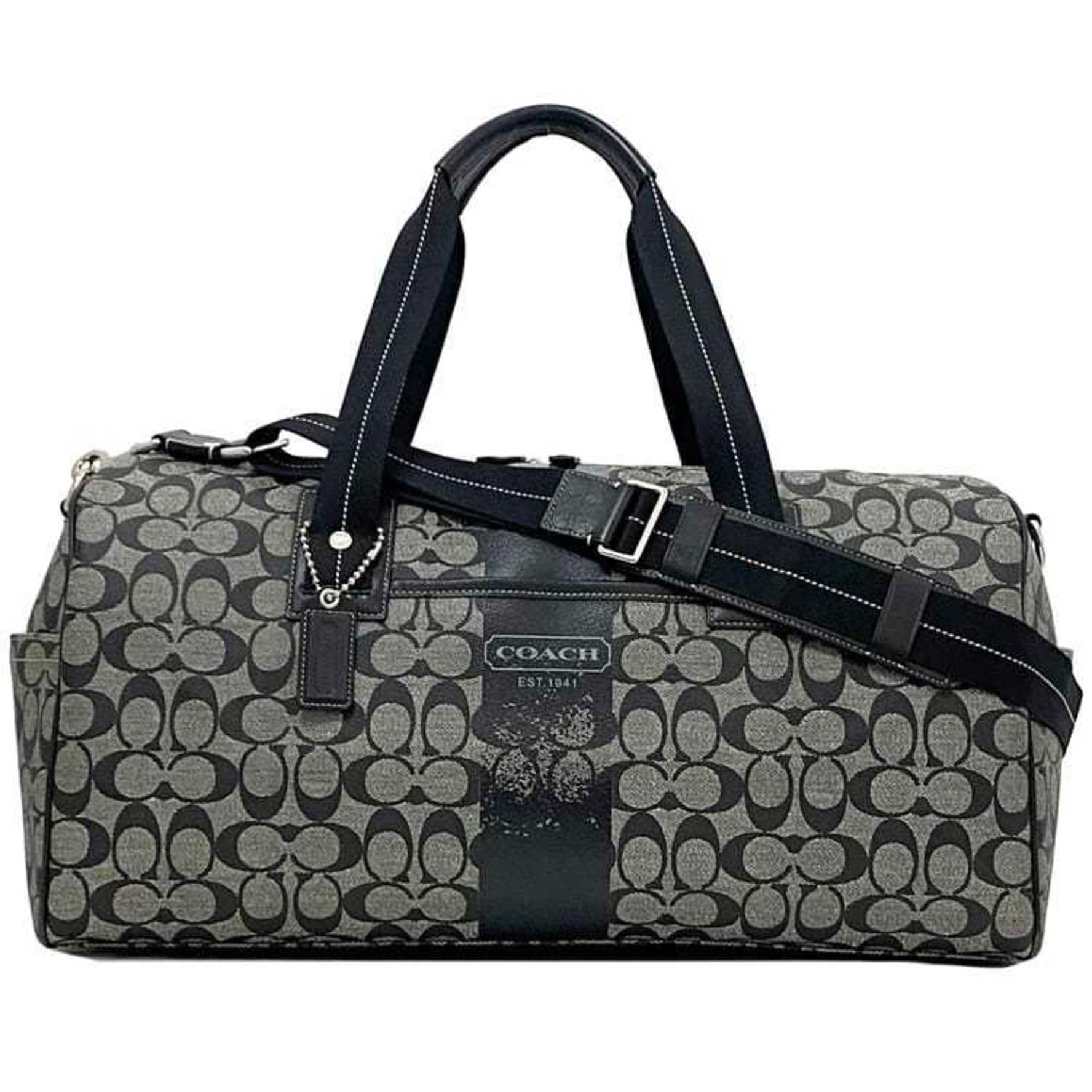 Coach Boston Bag Gray Black Signature PVC Leather Crossbody