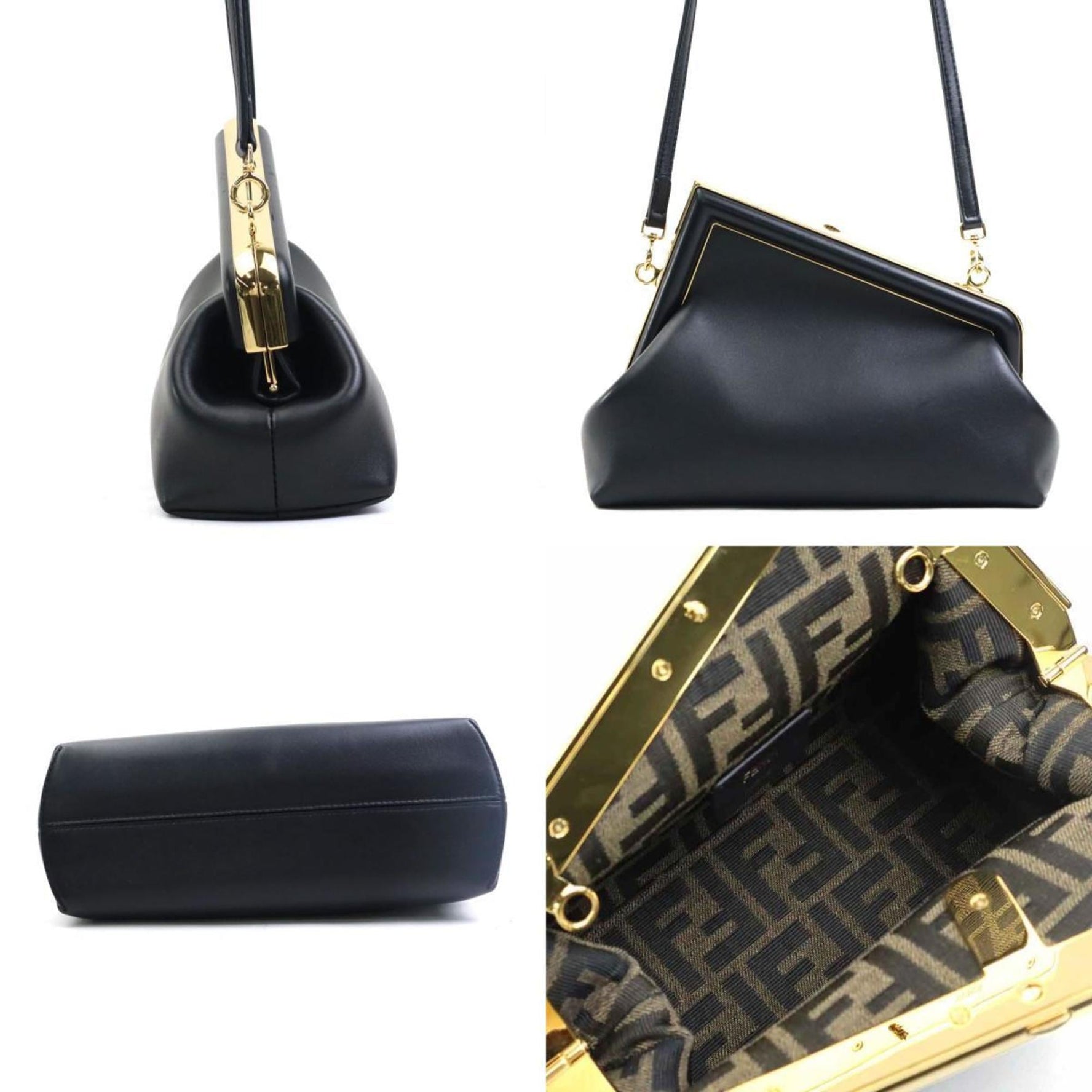 FENDI First Small Shoulder Bag/Clutch Bag, Leather, and Gold, ABVE