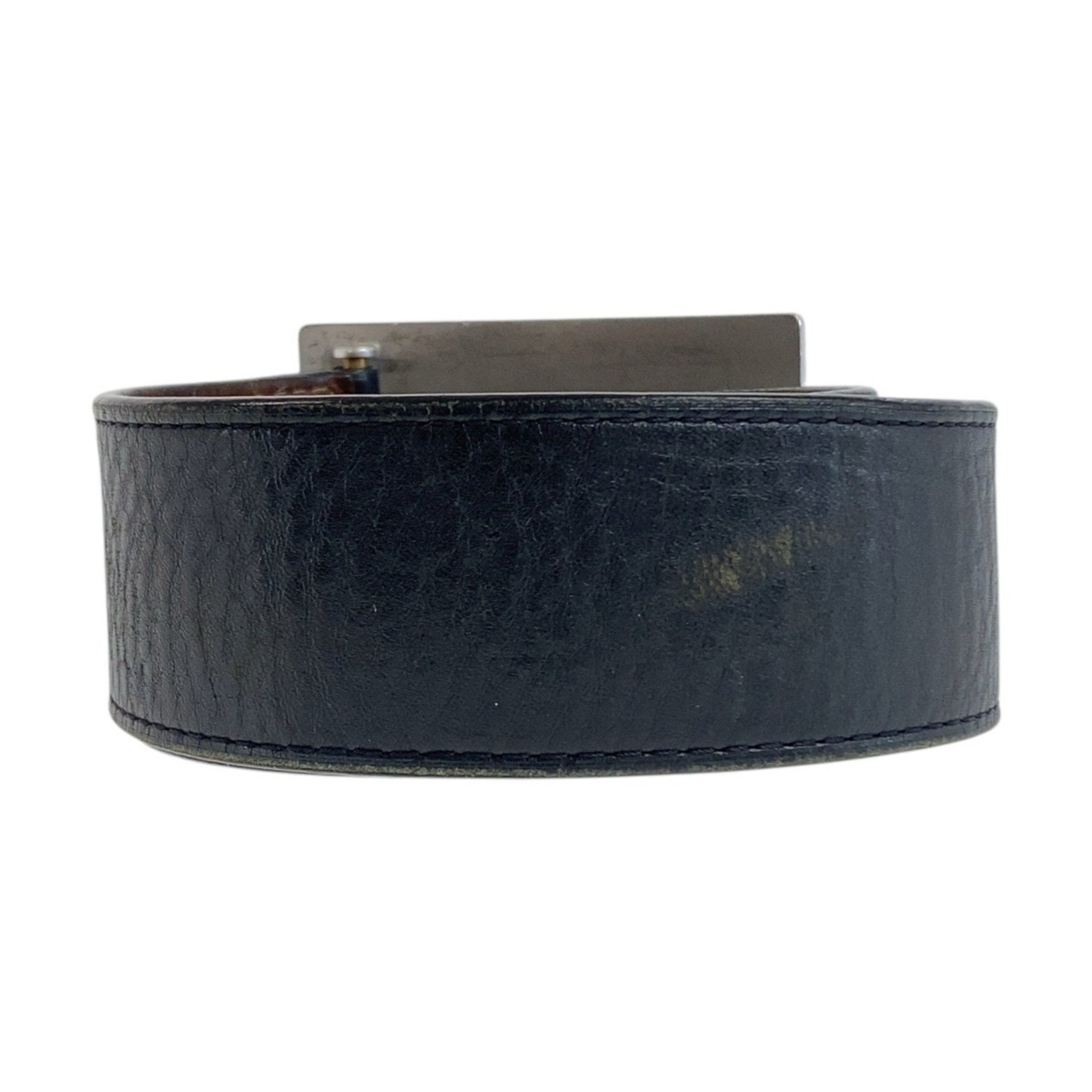LOUIS VUITTON Santur (38") Black Leather Belt with Silver Hardware