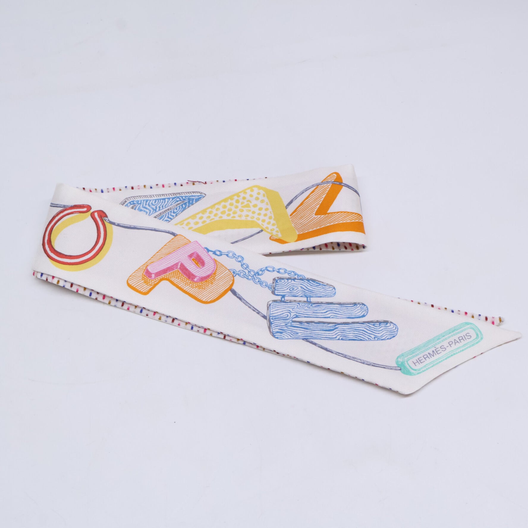 HERMES Twilly Chevaloscope Embroidered Scarf