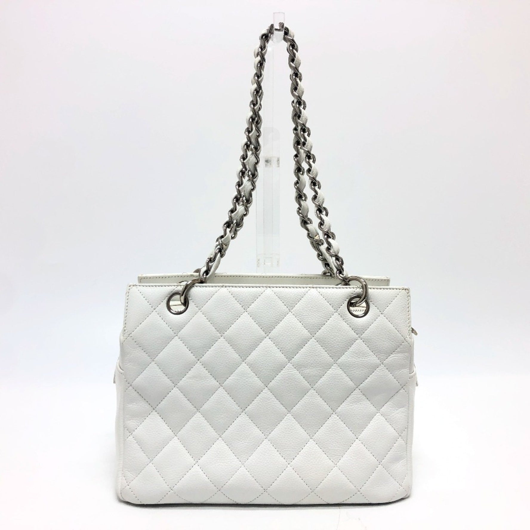 CHANEL Chanel Tote Bag CC Coco Mark Matelasse Chain Shoulder Handbag Caviar Skin Women's White