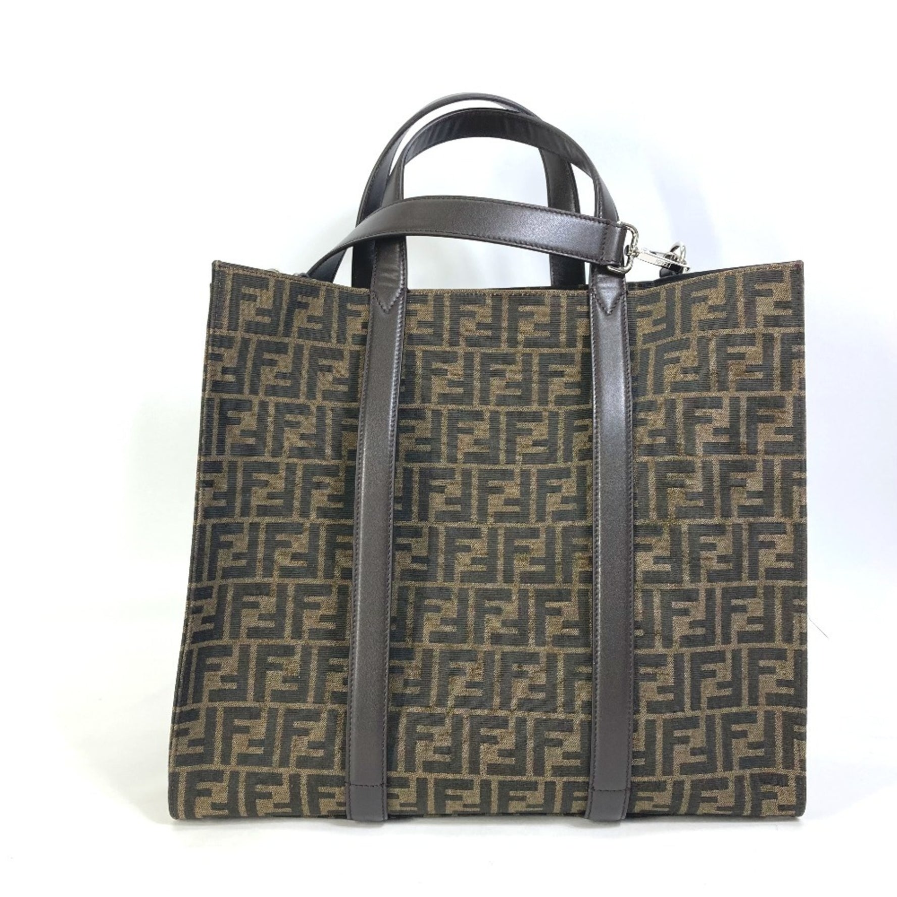 FENDI Zucca Shopping Bag, Shoulder Handbag, Tote Canvas/Leather, Men's, Brown, Like New