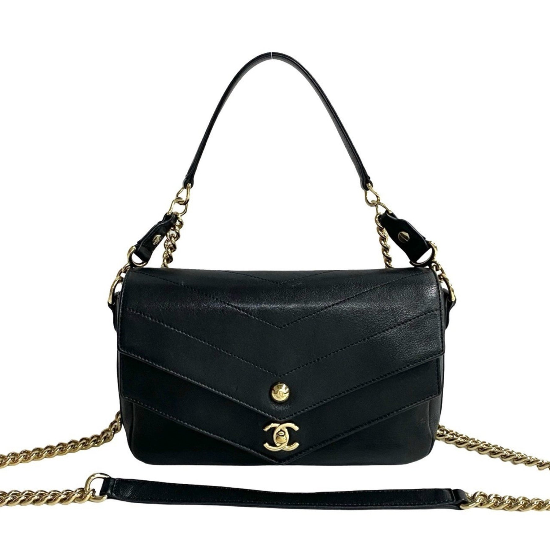 CHANEL Coco Mark V-Stitch Leather Chain Handbag/Shoulder Bag