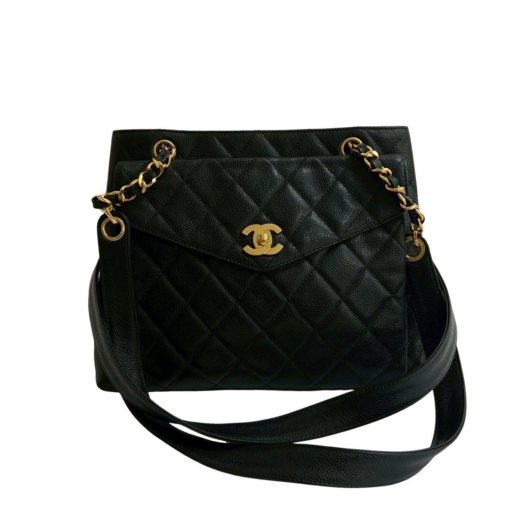 CHANEL Matelasse Coco Caviar Leather Chain Semi Shoulder Bag, 258-6