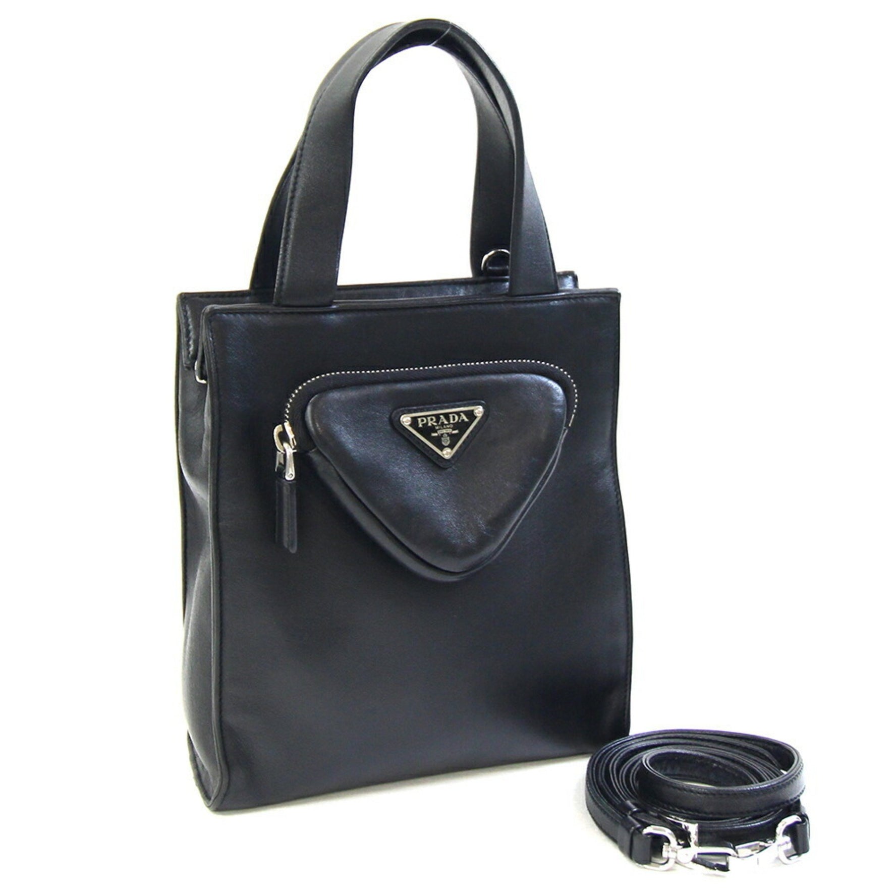 Prada Handbag Black Leather Crossbody Triangle