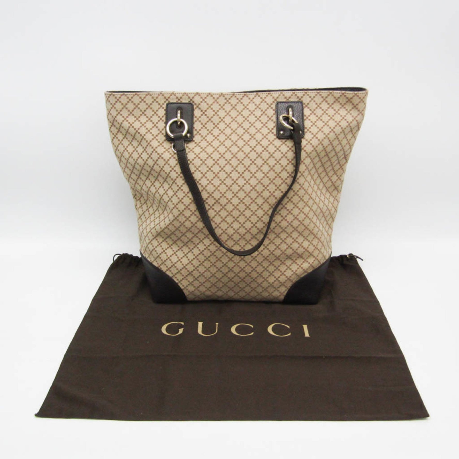 Gucci Diamante Women's Leather,Canvas Shoulder Bag,Tote Bag Beige,Dark Brown