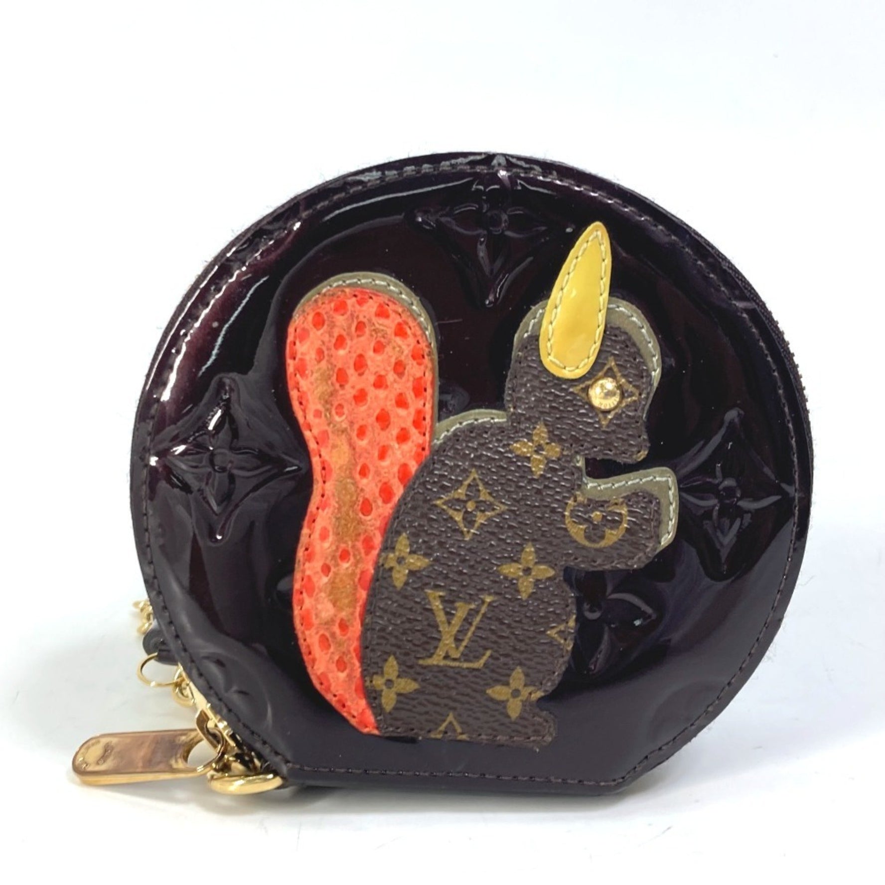 LOUIS VUITTON M91386 Monogram Vernis Porte Monnaie Ecreuil Coin Purse Wallet with Chain and Tassel, Women's, Amaranth Purple