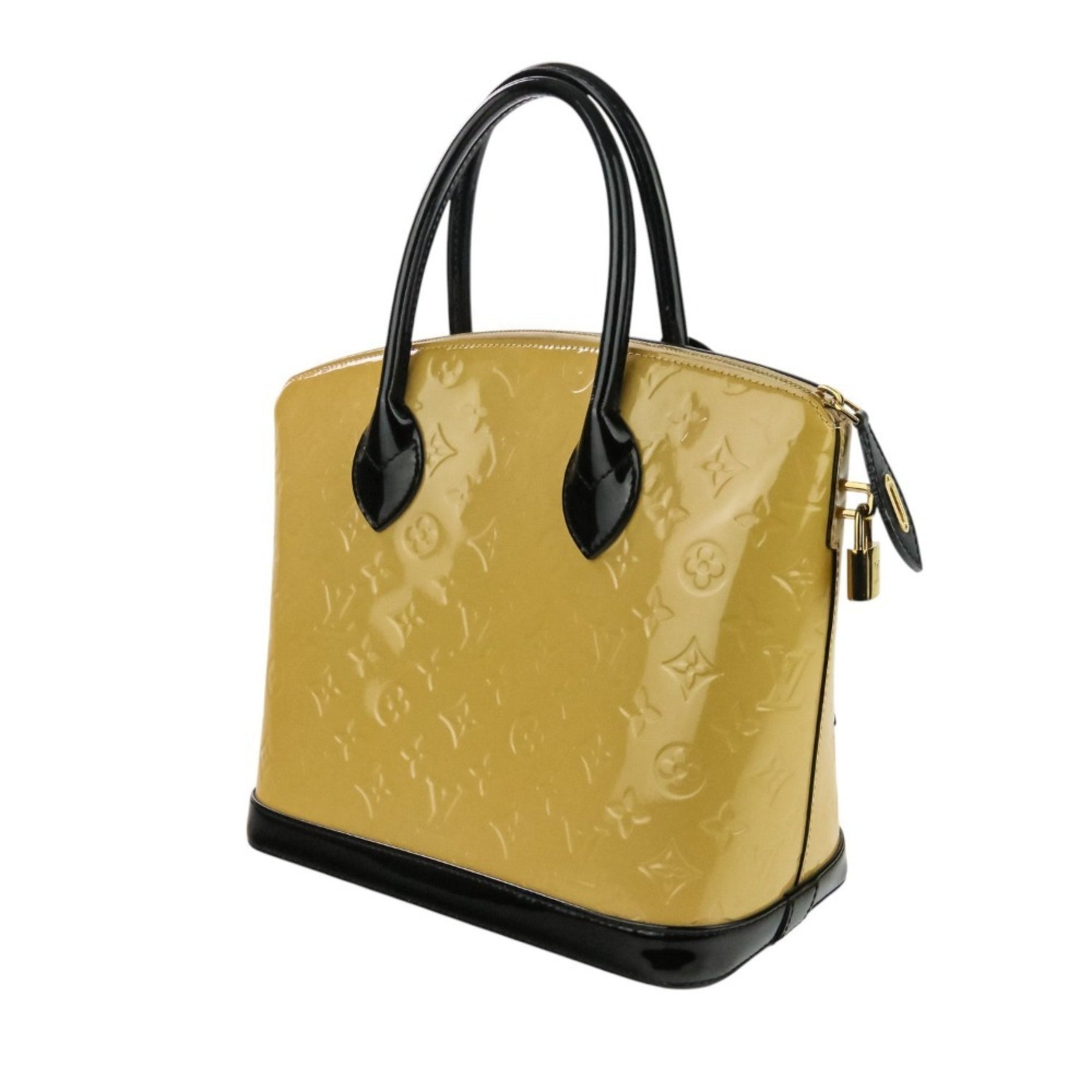 LOUIS VUITTON Monogram Vernis Lockit PM Handbag Beige Black
