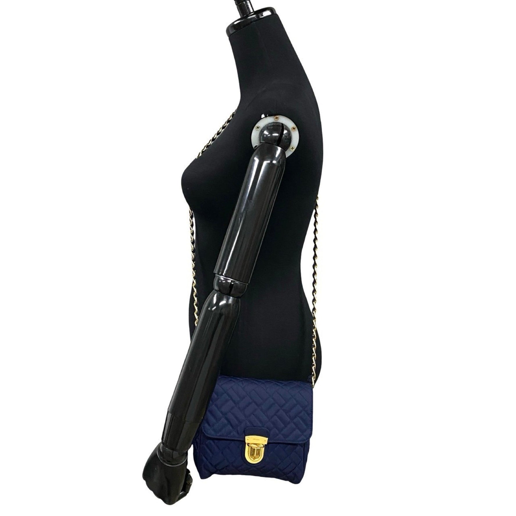 PRADA logo hardware nylon quilted chain mini shoulder bag/sacoche/pouch in blue