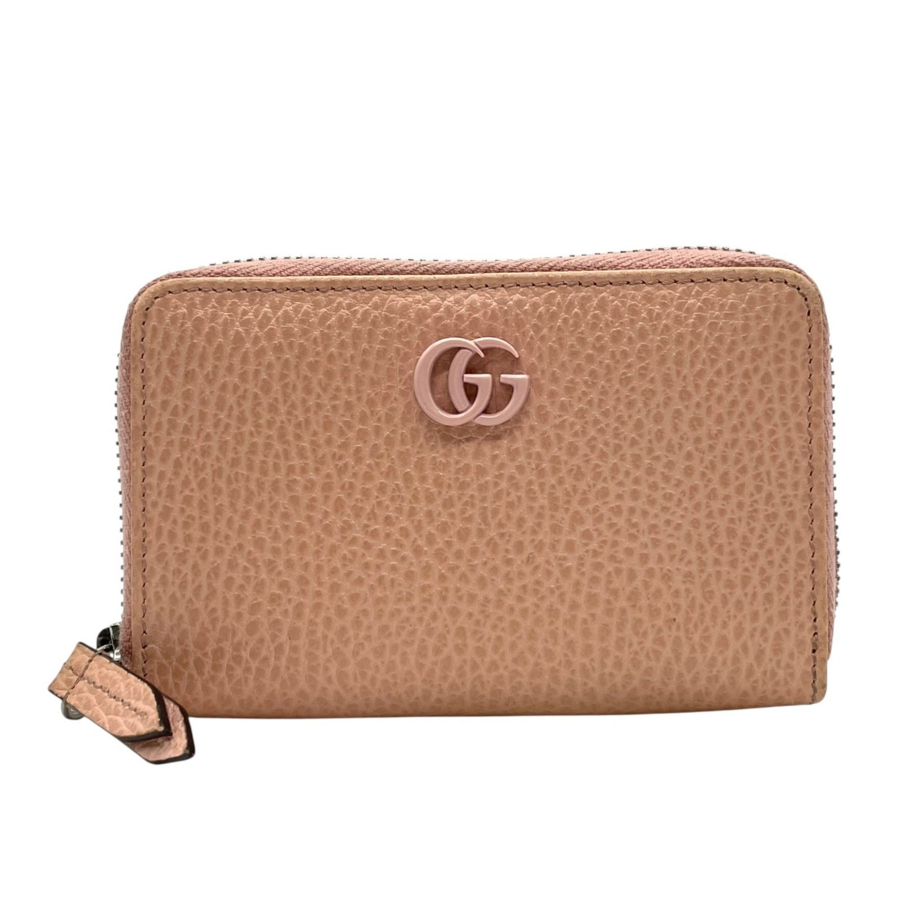 GUCCI Business Card Case Leather Pink Beige Double G Marmont Wallet/Coin Compact Wallet Coin Purse M2