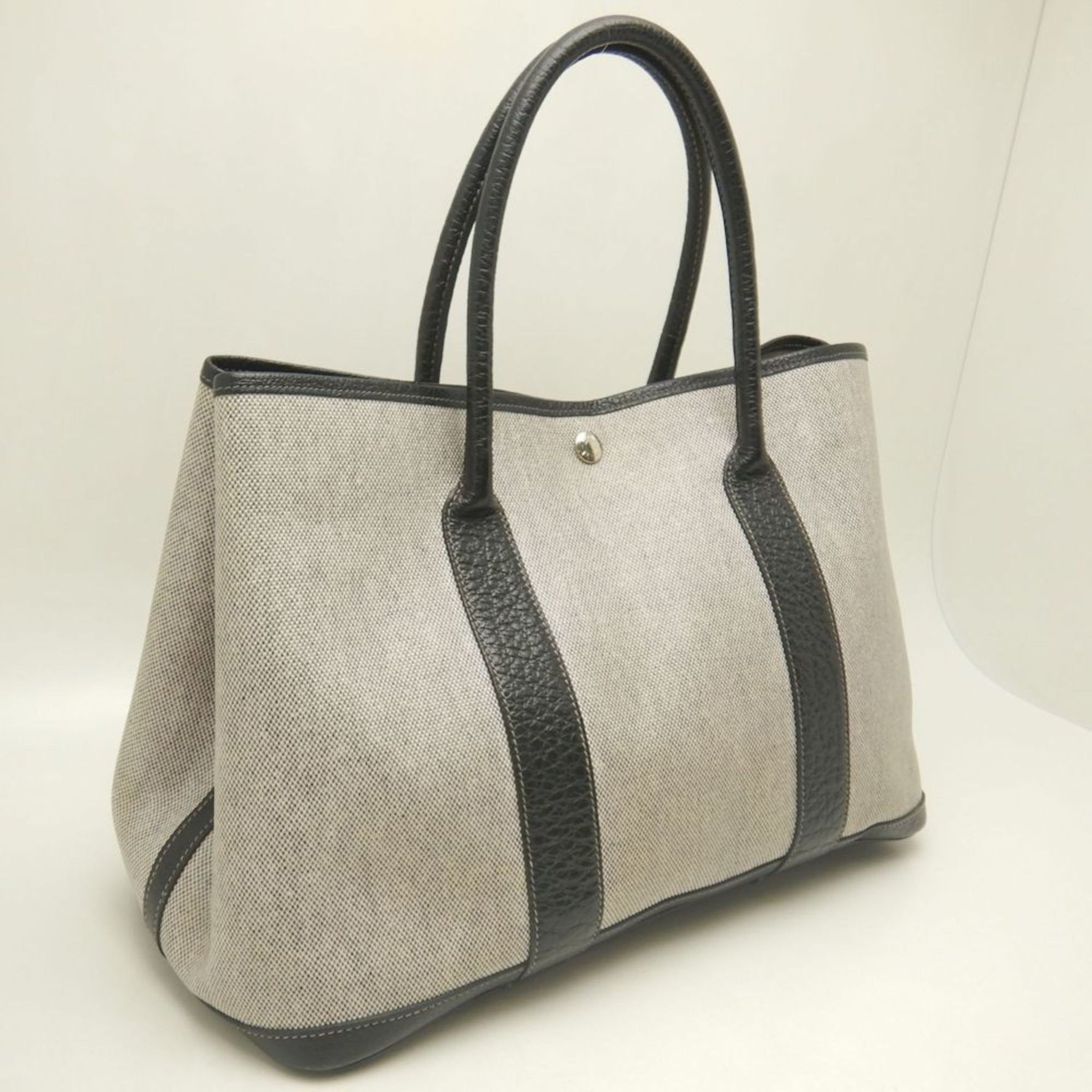 HERMES Garden PM Tote Bag in Toile H Gray and Black