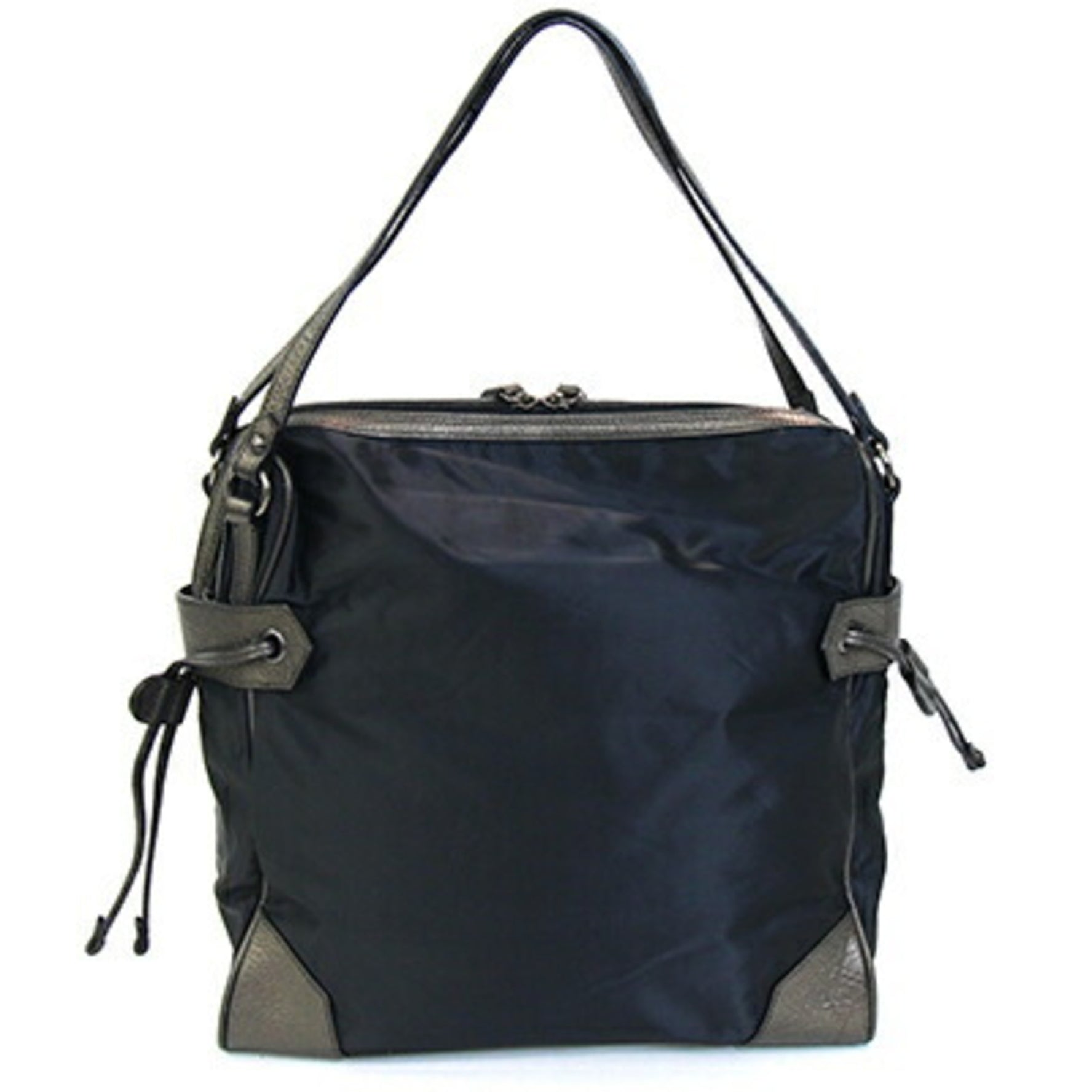 Burberry Tote Bag Black Metallic Nylon Leather Shoulder Women's BURBERRY