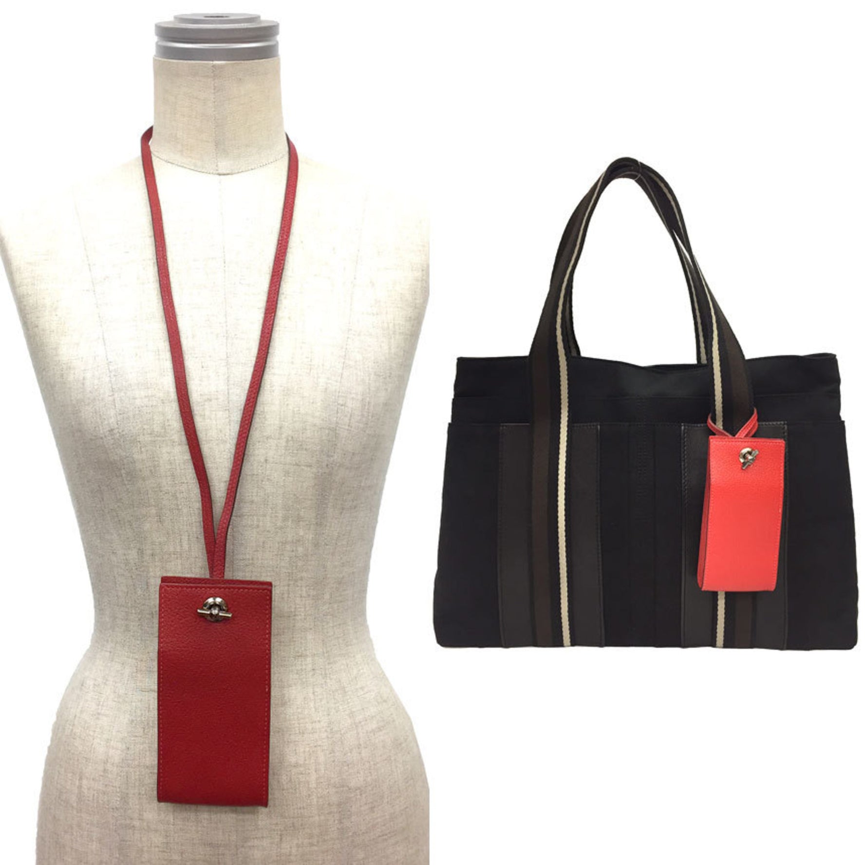 Hermes Vespa Neck Strap Pouch Multi-Case iCOS Case Leather Red