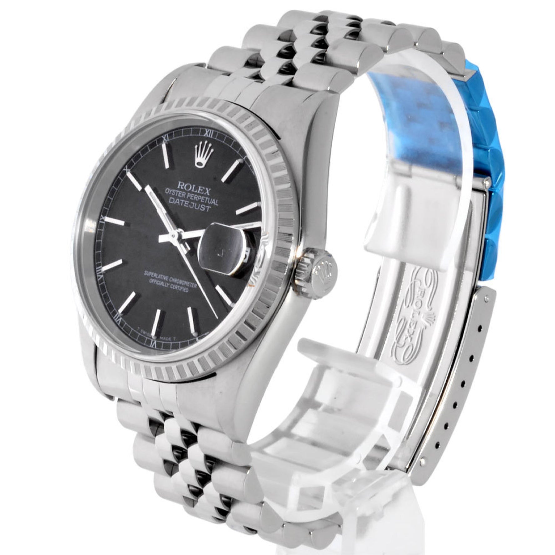 Rolex Datejust A-series watch, automatic, black dial, stainless steel