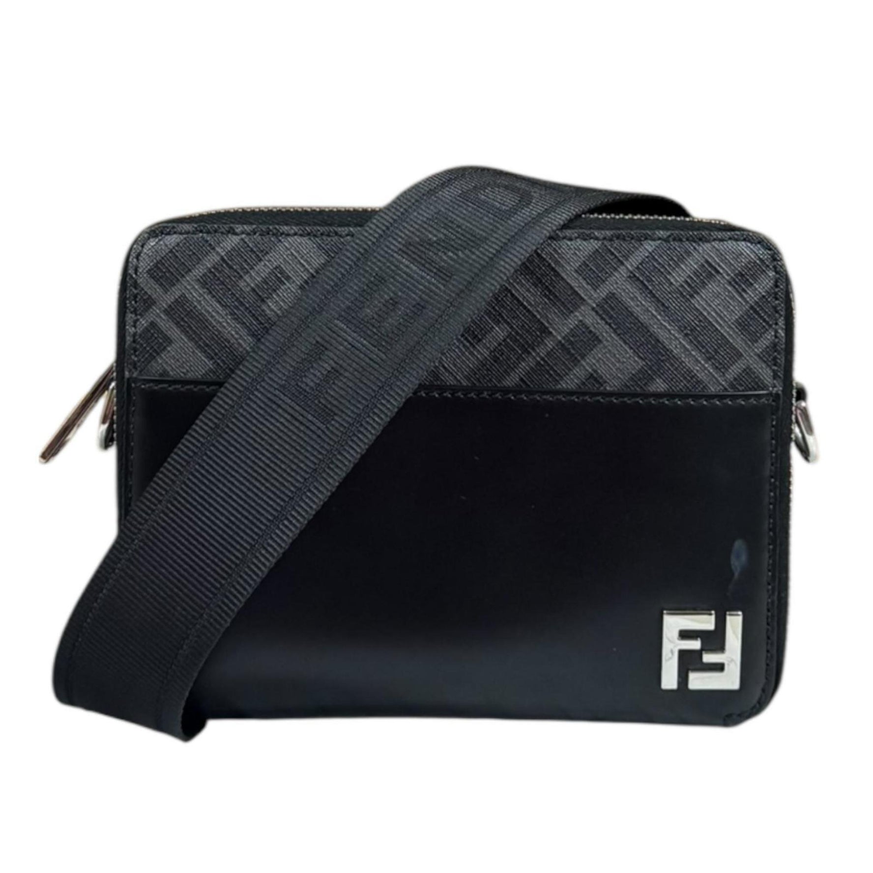Fendi Square FF Camera Case Shoulder Bag, Leather, Black