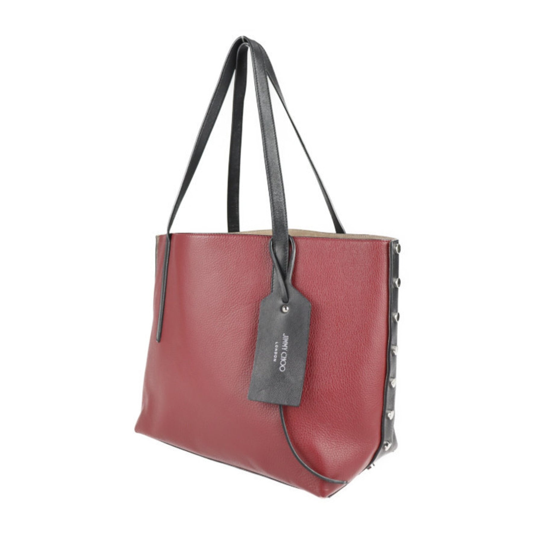 Jimmy Choo Twist East West Tote Bag Leather Black Bordeaux Handbag Shoulder Shopping Bicolor