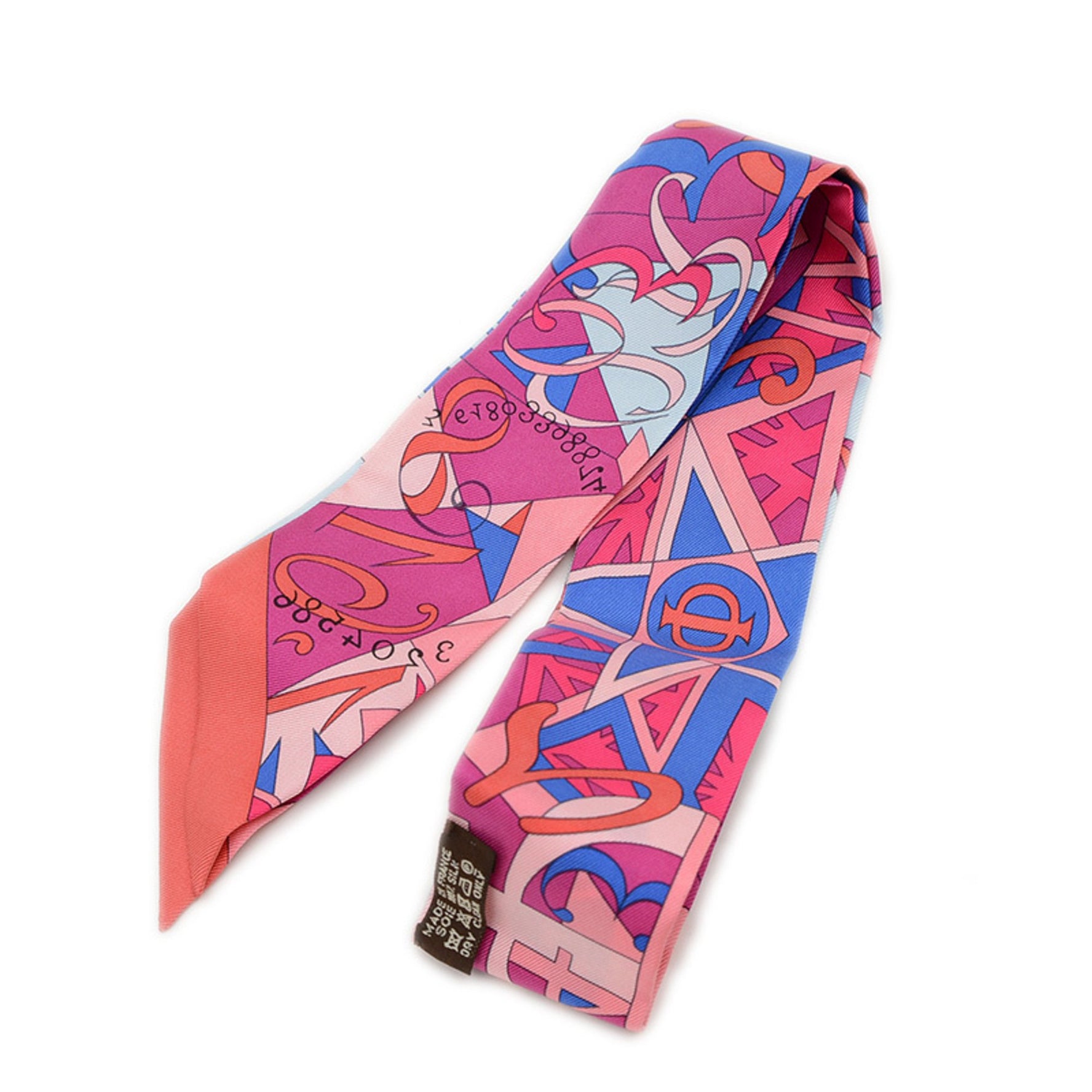 Hermes Hermès Twilly Scarf/Muffler, Nombre d'Or, Golden Number, Multicolor, 100% Silk