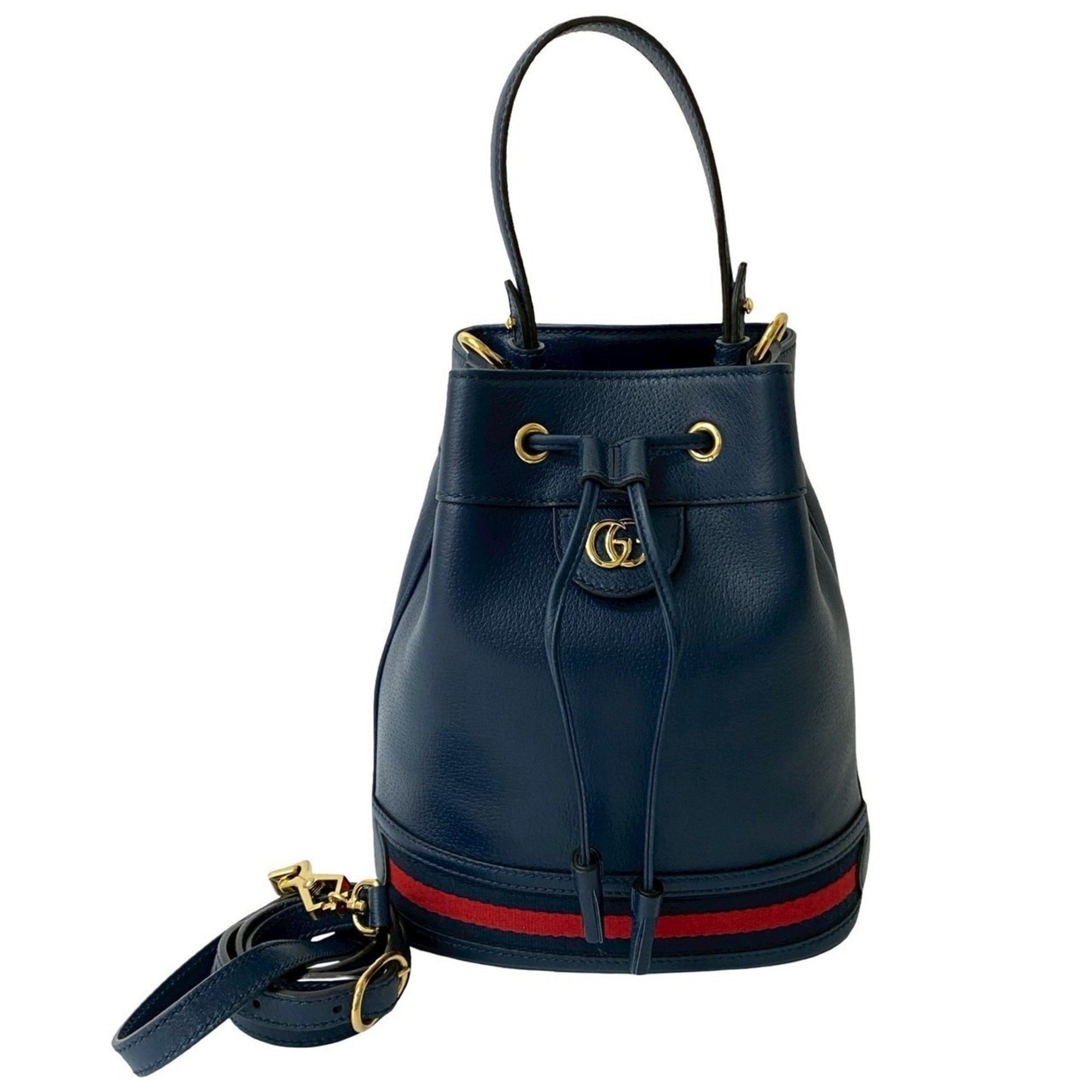 GUCCI Ophidia Small Bucket, Sherry Line, GG Logo, Hardware, Leather, Shoulder Bag/Handbag, Navy Blue