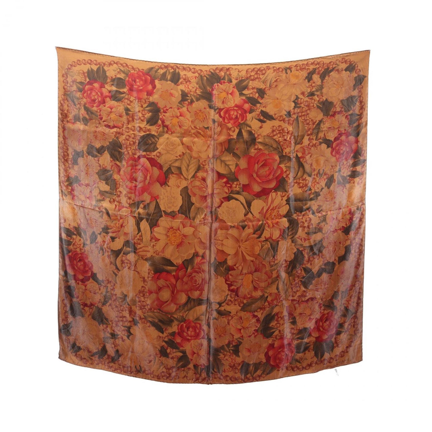 CHANEL Silk Scarf Brown Multicolor