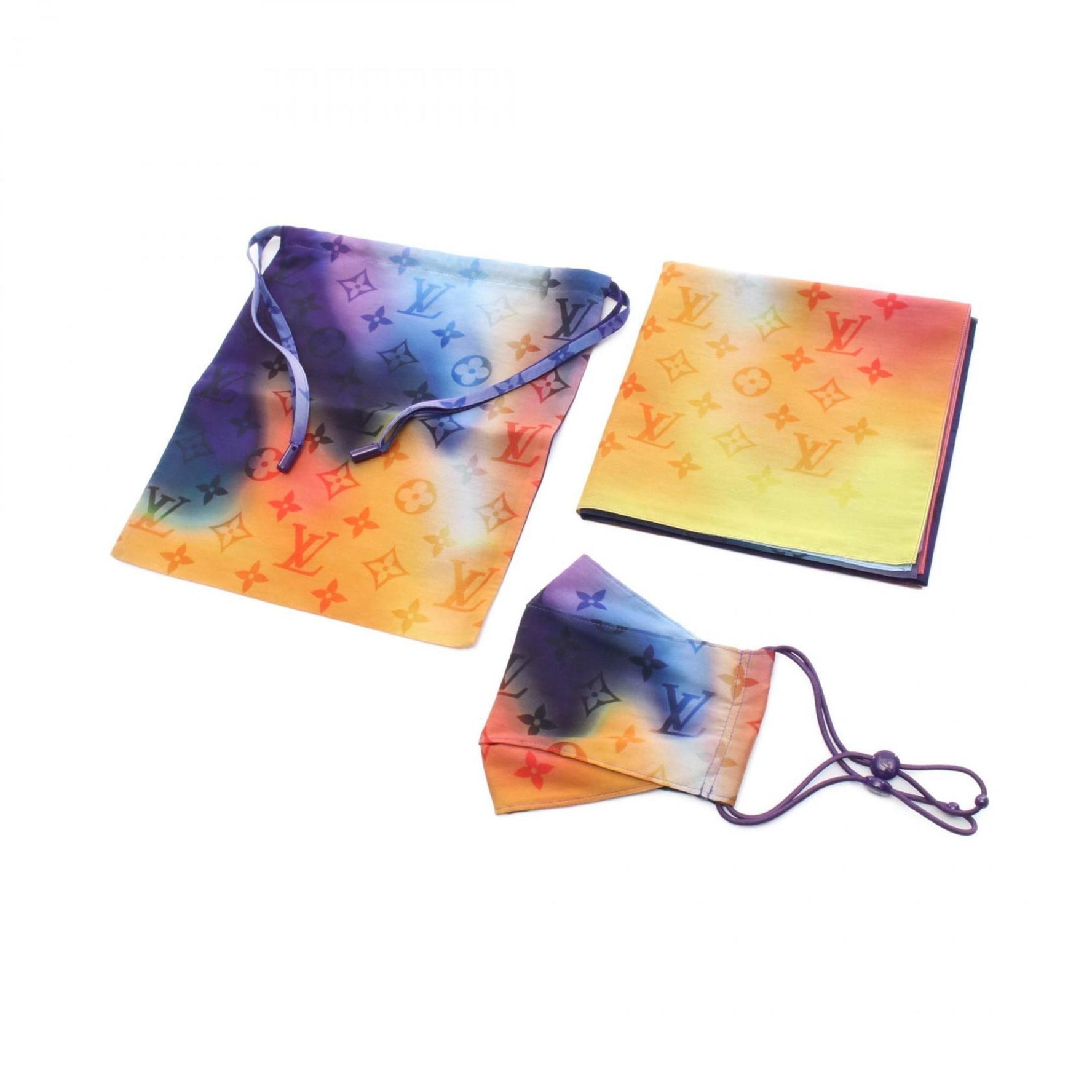 Louis Vuitton Mask Pouch Bandana Monogram Tie-Dye Accessory Silk Cotton Multicolor
