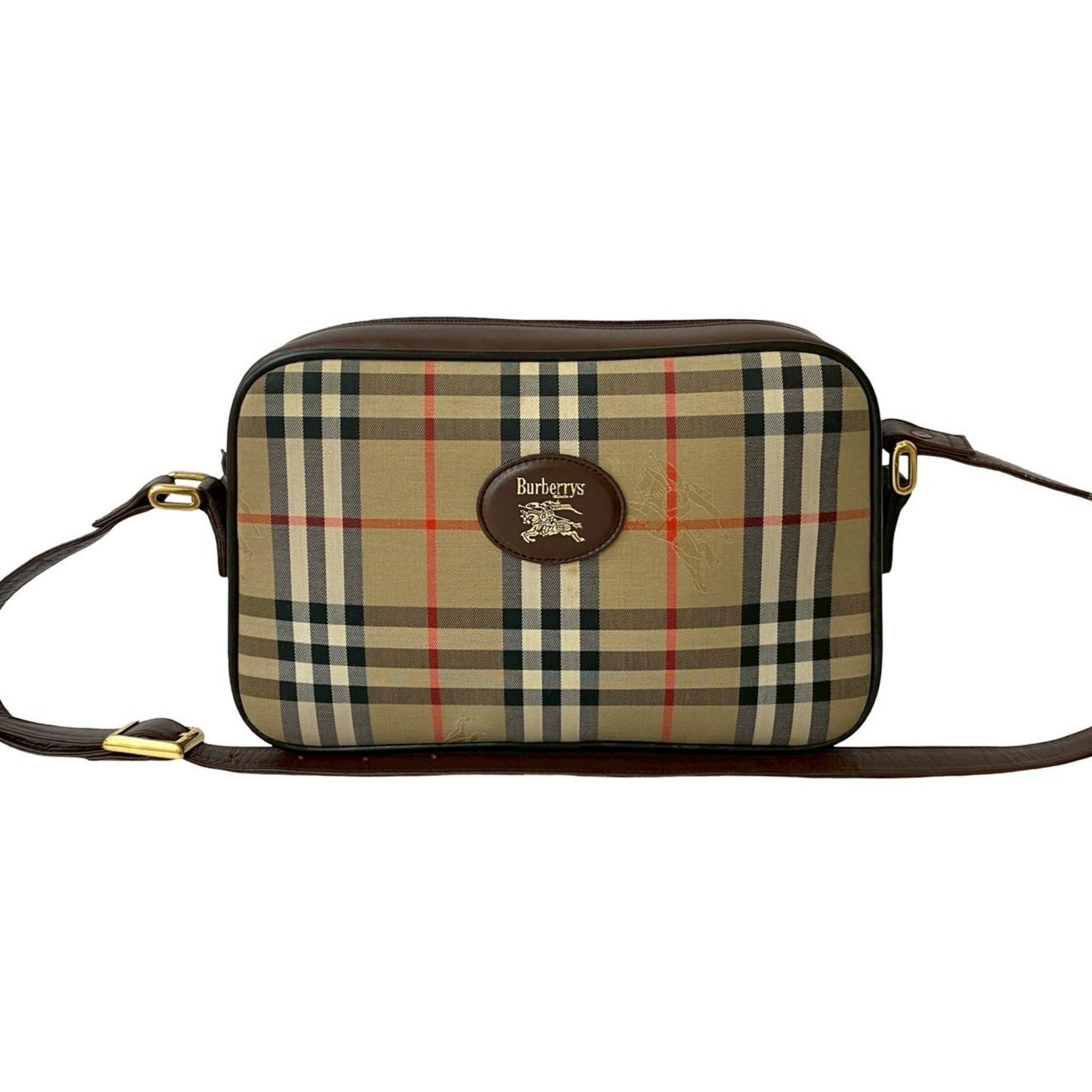 Burberry Nova Check Shadow Horse Logo Canvas Leather Shoulder Bag/Pochette Brown