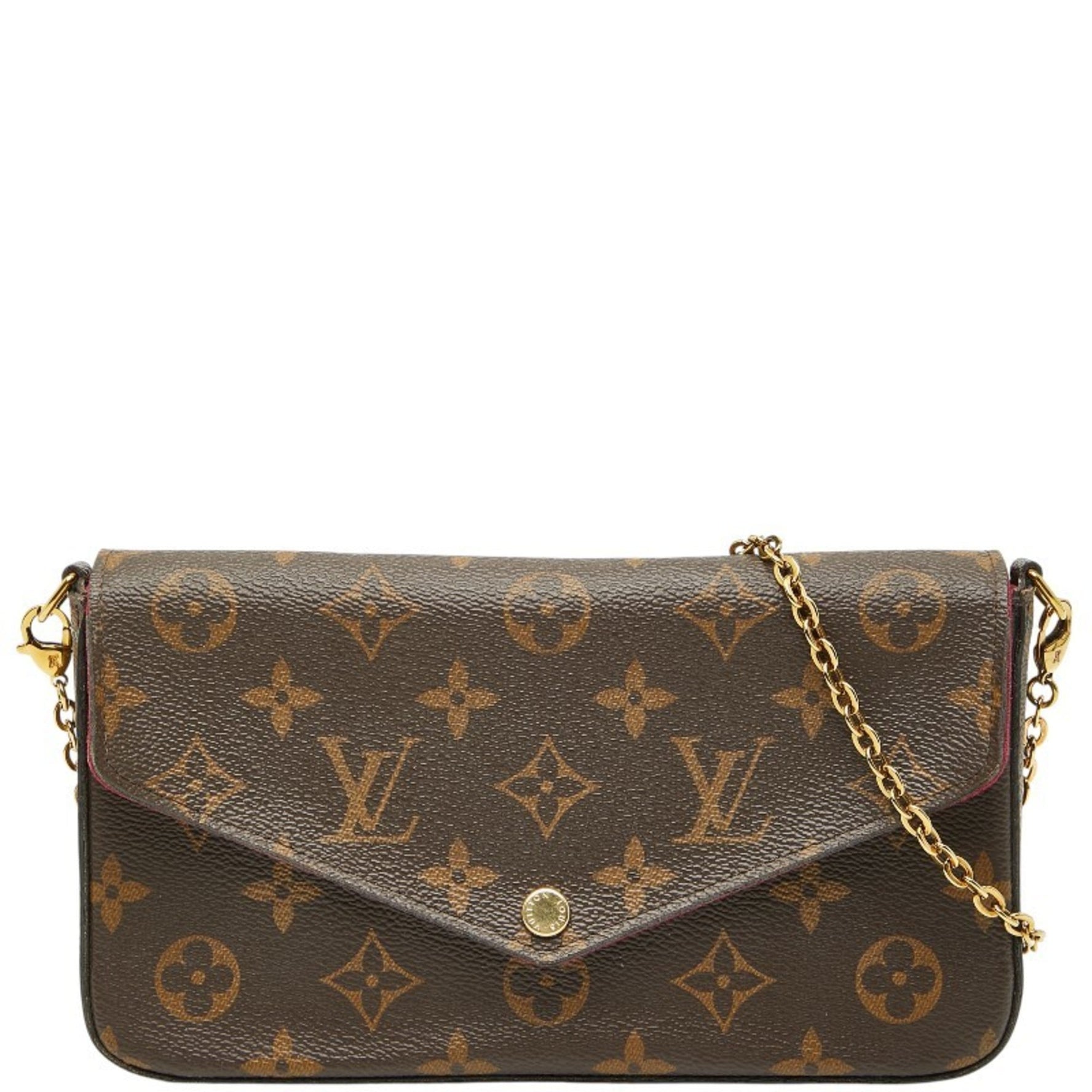 Louis Vuitton Monogram Pochette Felicie Chain Shoulder Bag/Clutch Bag Brown Fuchsia Leather LOUIS VUITTON