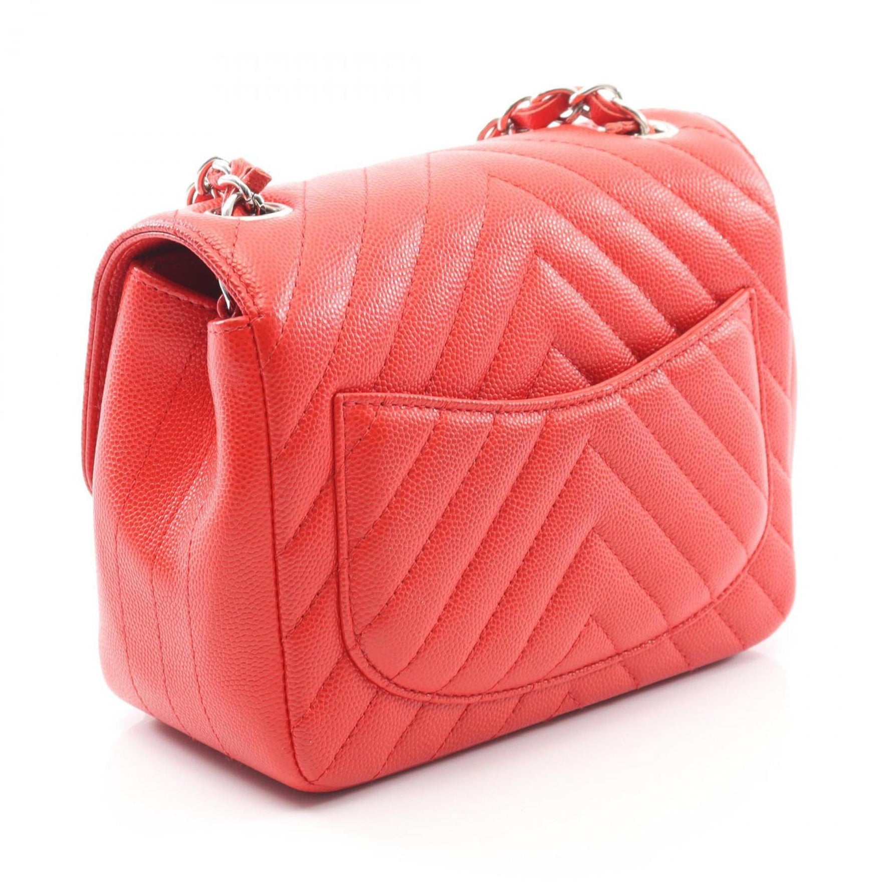 CHANEL Chevron V-Stitch Shoulder Bag, Leather, Red