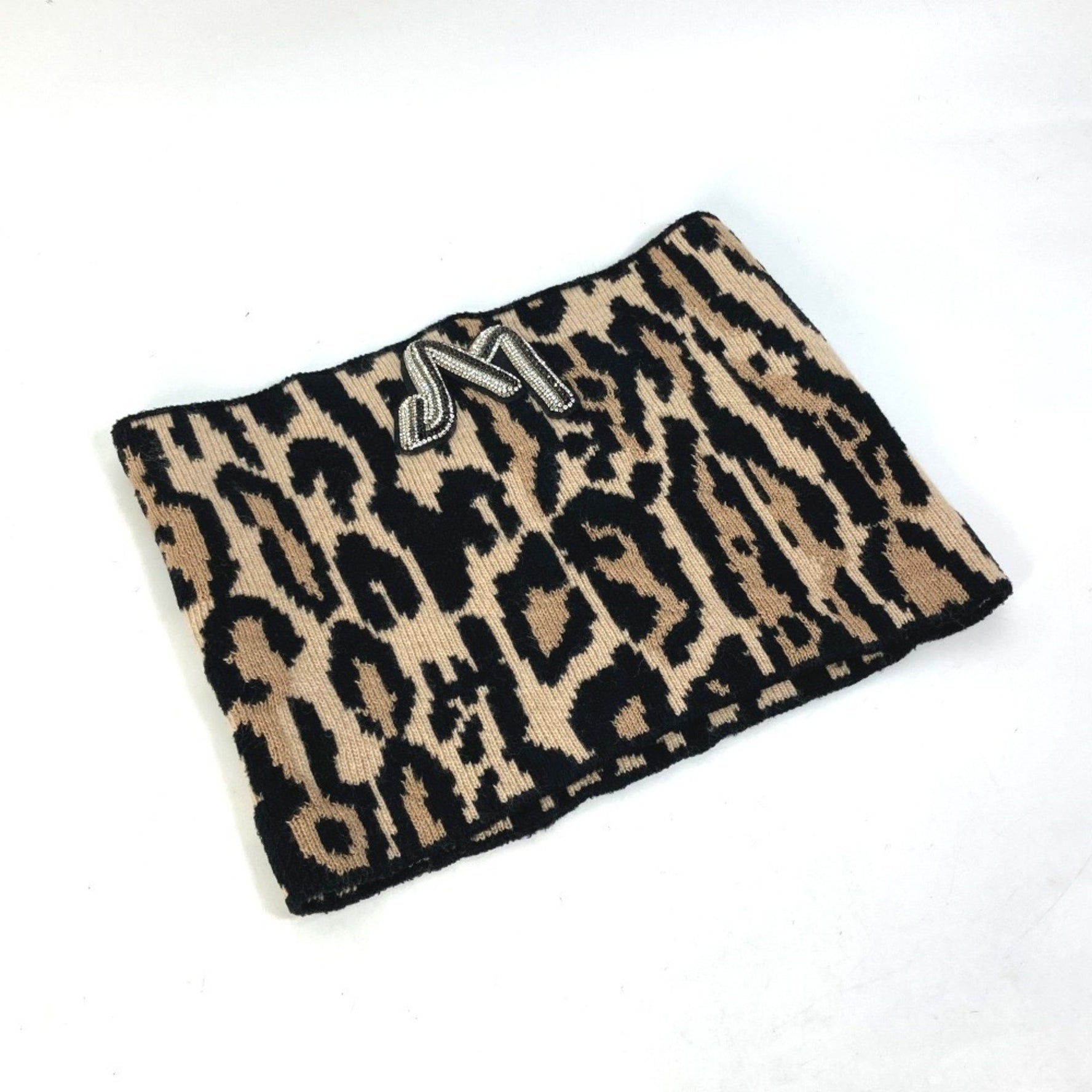 LOUIS VUITTON M74049 Leopard Print Snood with LV Leogram Sequins, Wool/Rayon Scarf, Brown, Women's