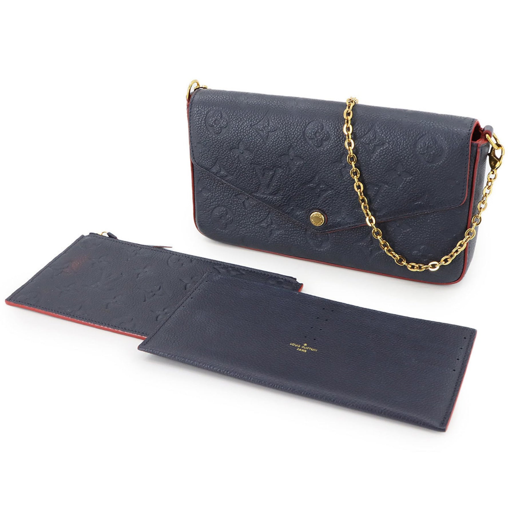 Louis Vuitton Monogram Empreinte Pochette Felicie Chain Wallet Leather Marine Rouge