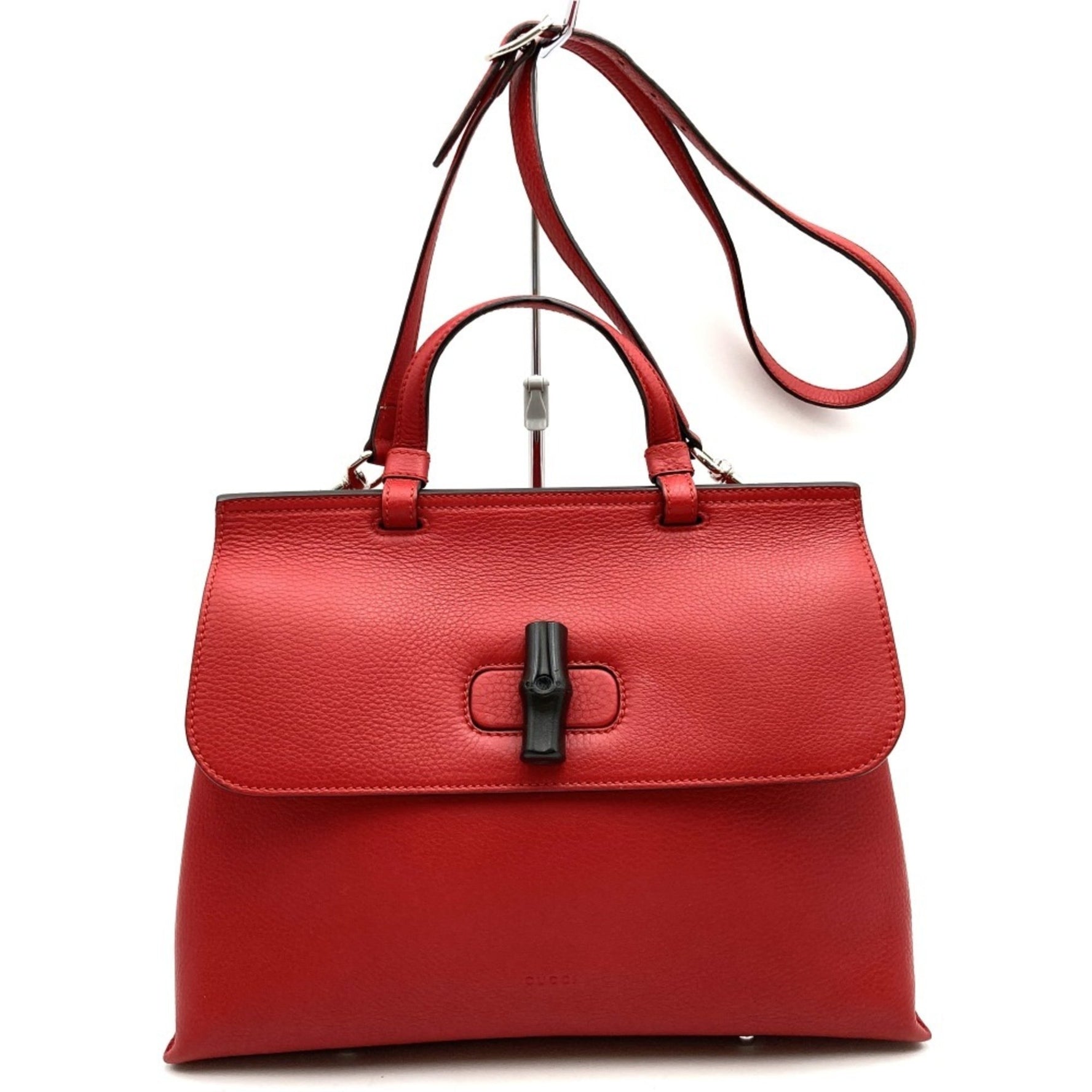 GUCCI Handbag Shoulder Bag 2way Bamboo Red Leather Women's